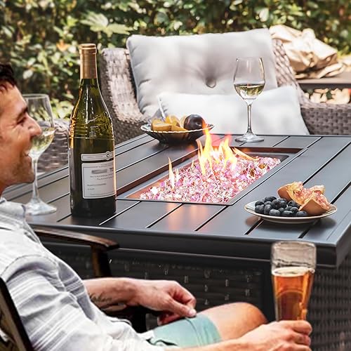 Miniatura 6 de GRISUN Vidrio ignífugo de color durazno para hoguera, 10 libras, 14 de pulgada de alto, reflectante, rocas de vidrio templado para chimenea natural