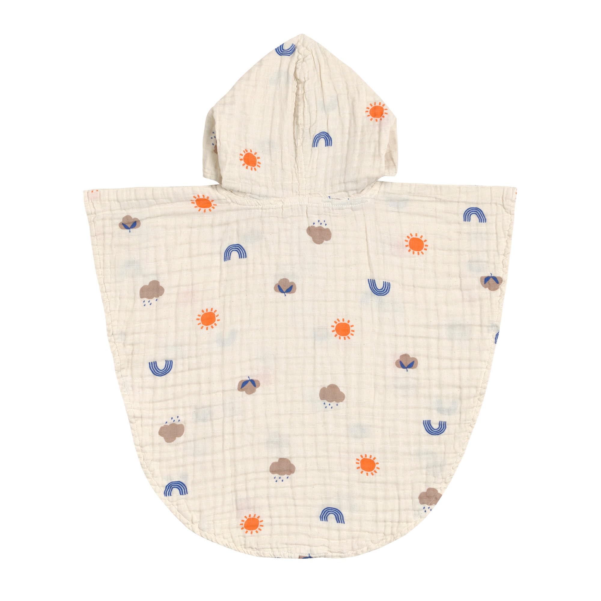 LÄSSIG Poncho da bagno in mussola per bambini con cappuccio/Muslin Poncho Blossom Nature