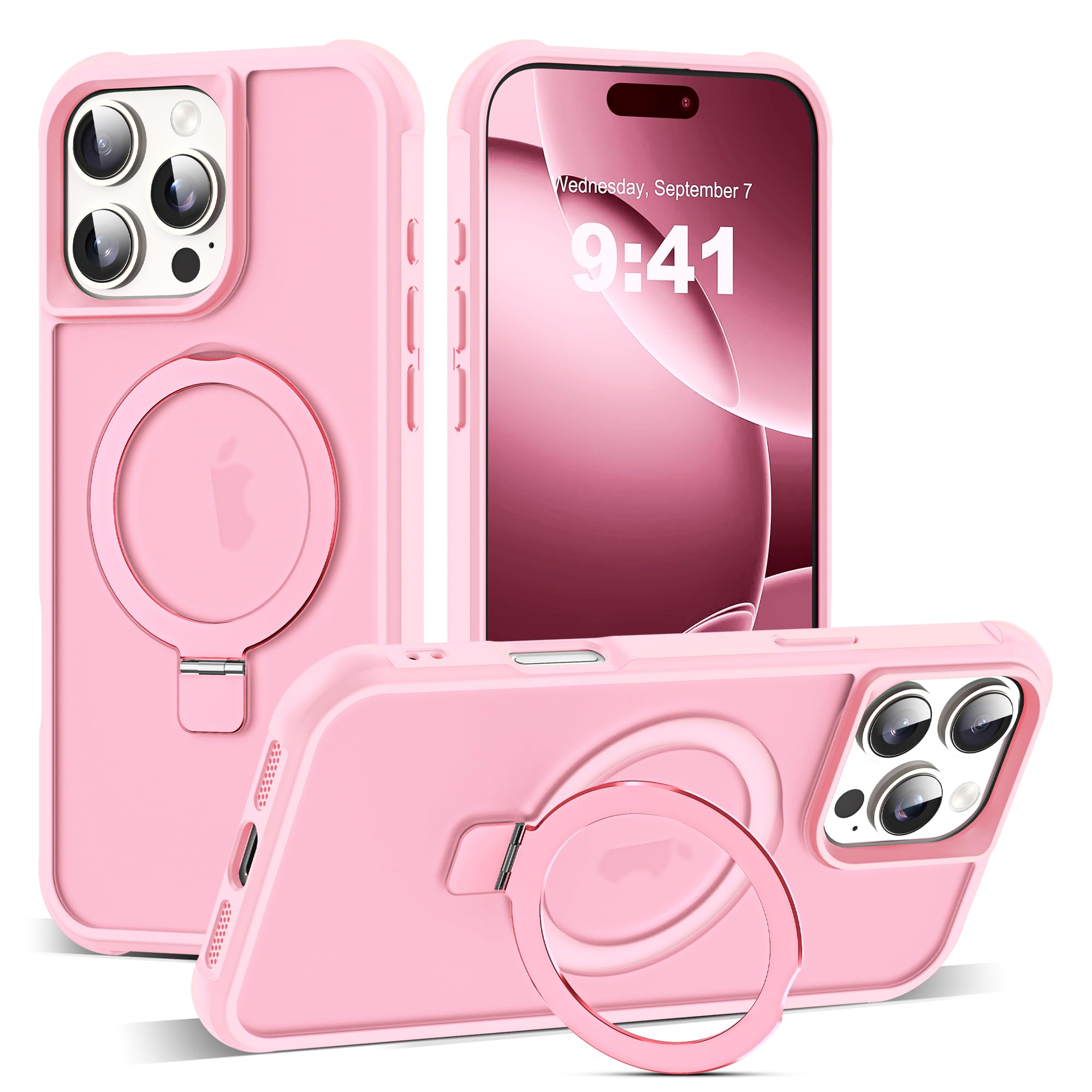 SKYLMW Compatible with iPhone 16 Pro Max Case with Stand,Pink | iPhone 16 Pro Max Phone Case 6.9",Magnetic Ring Stand,Compatible with MagSafe,Military-Grade Protection,Great Grip Feeling