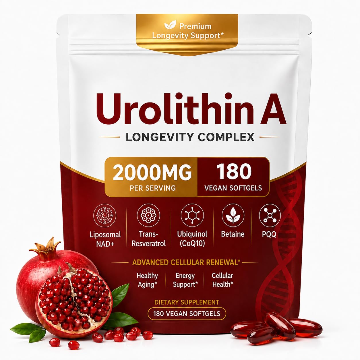FINDING FERDINAND Urolithin A Supplement | 180 Count | 12-in-1 Formula with Liposomal NAD+, Trans-Resveratro - Supports Muscle Strength & Endurance, Promotes Cellular Health & Renewal