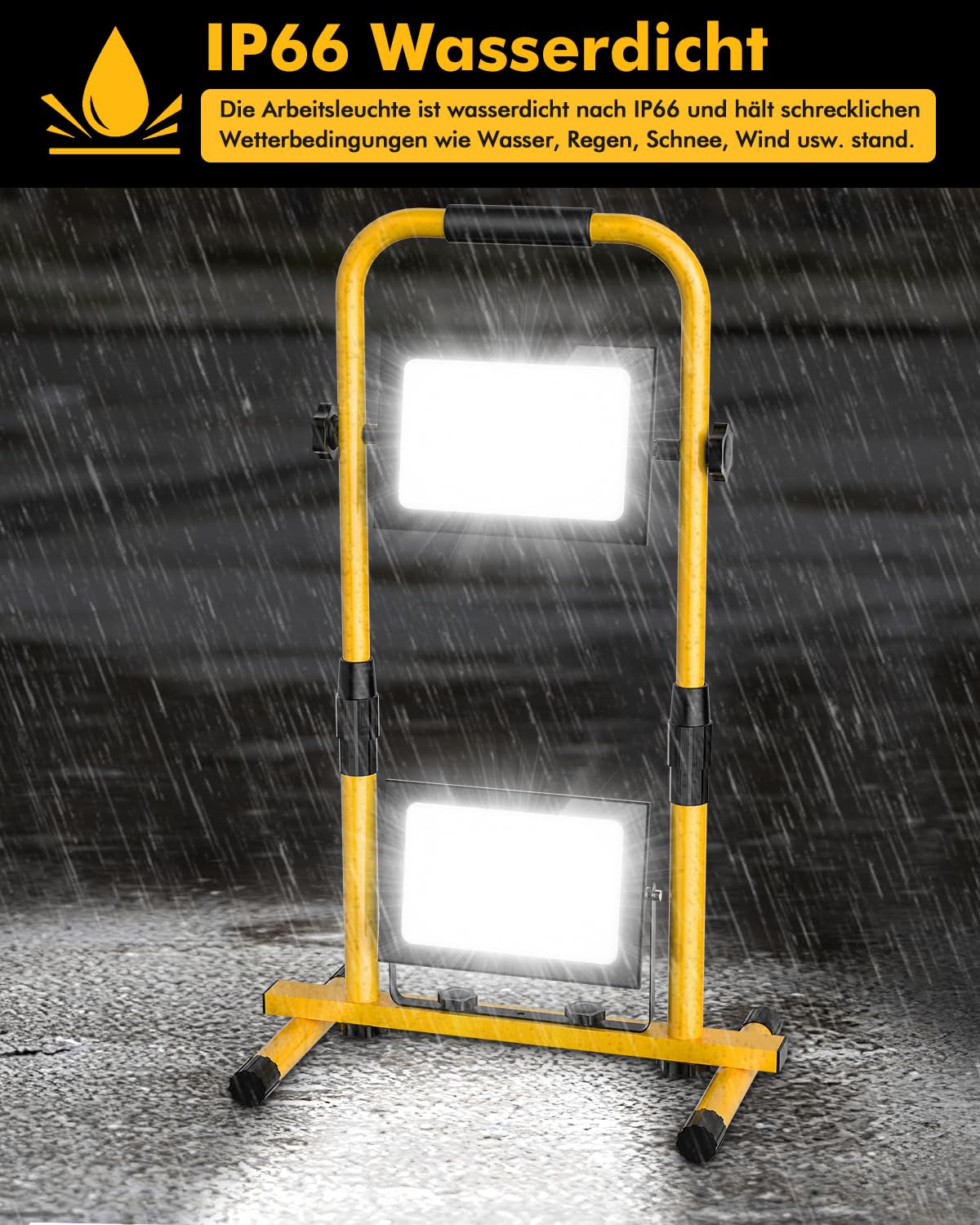 Baustrahler LED mit Einstellbar Stativ 200W,20000LM Baustellenlampe mit 3M Kabel Stecker und Schalter,6500K Kaltweiß LED Arbeitsleuchte,IP66 Wasserdicht Tragbar Baulampe für Werkstatt Baustelle
