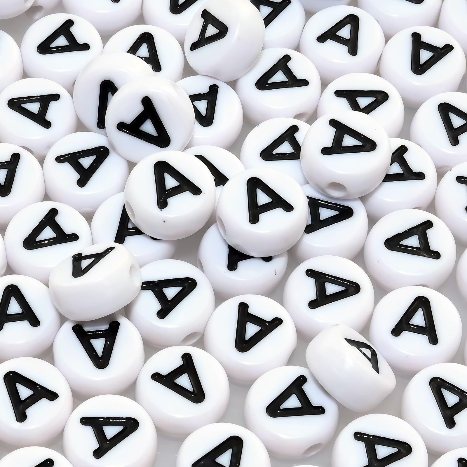 Amaney Vowel Letter Beads A 100pcs 7×4mm White Round Acrylic Black Alphabet for Jewelry Making