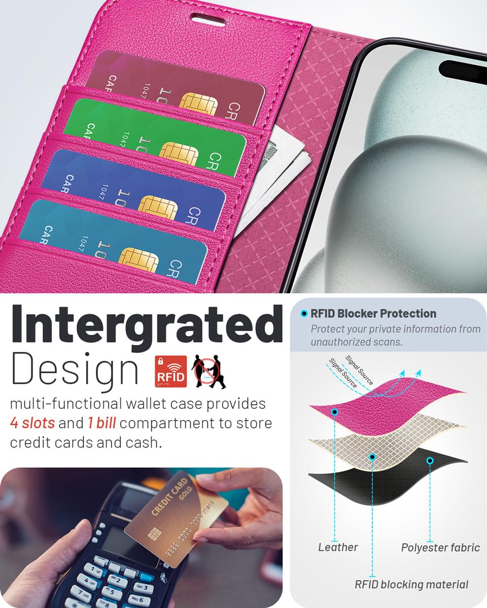OCASE for iPhone 16 Pro Max Case, PU Leather Wallet, Magnetic Flip Folio Cover with RFID Blocking, Card Holders - Image 3