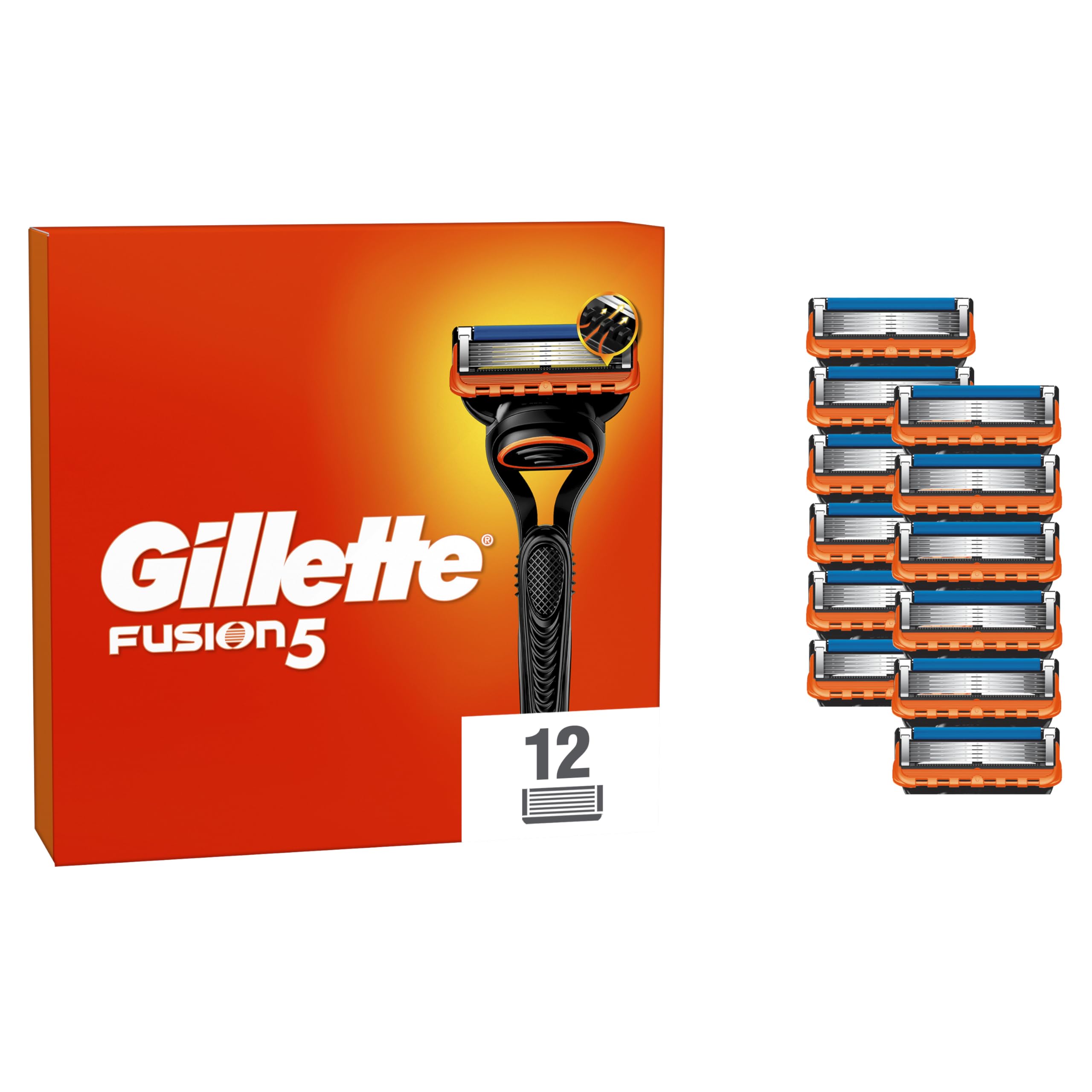 Gillette Fusion5 Pack de 12 Recambios Para Maquinillas De Afeitar, Cuchillas De Afeitar Con 5 Hojas, Banda De Gel Lubricante y Recortadora De Precisión 2 71hi8TrTvTL