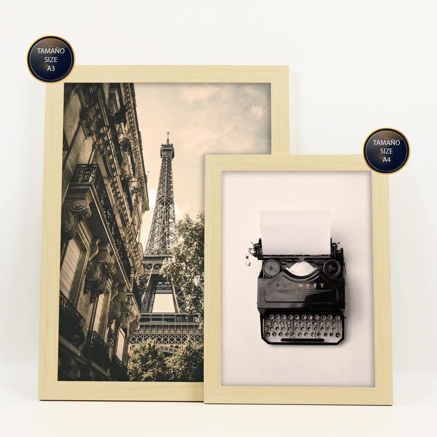 Nacnic - 6 obrazów dekoracyjnych w stylu vintage Paris - nowoczesny druk artystyczny do powieszenia pokoi domowych - druk fotograficzny - A3 i A4. ramki z jasnego drewna