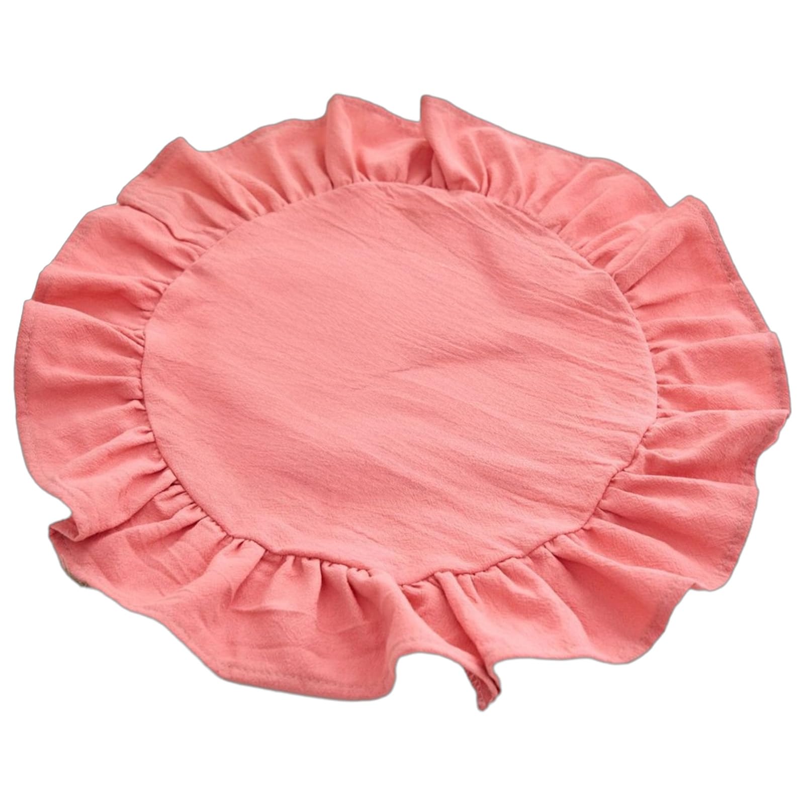 Rustic Farmhouse Round Ruffle Place Mat, Washable Scalloped Edge Table Mats for Kitchen Dining Party Table Decor Hot Pink Round