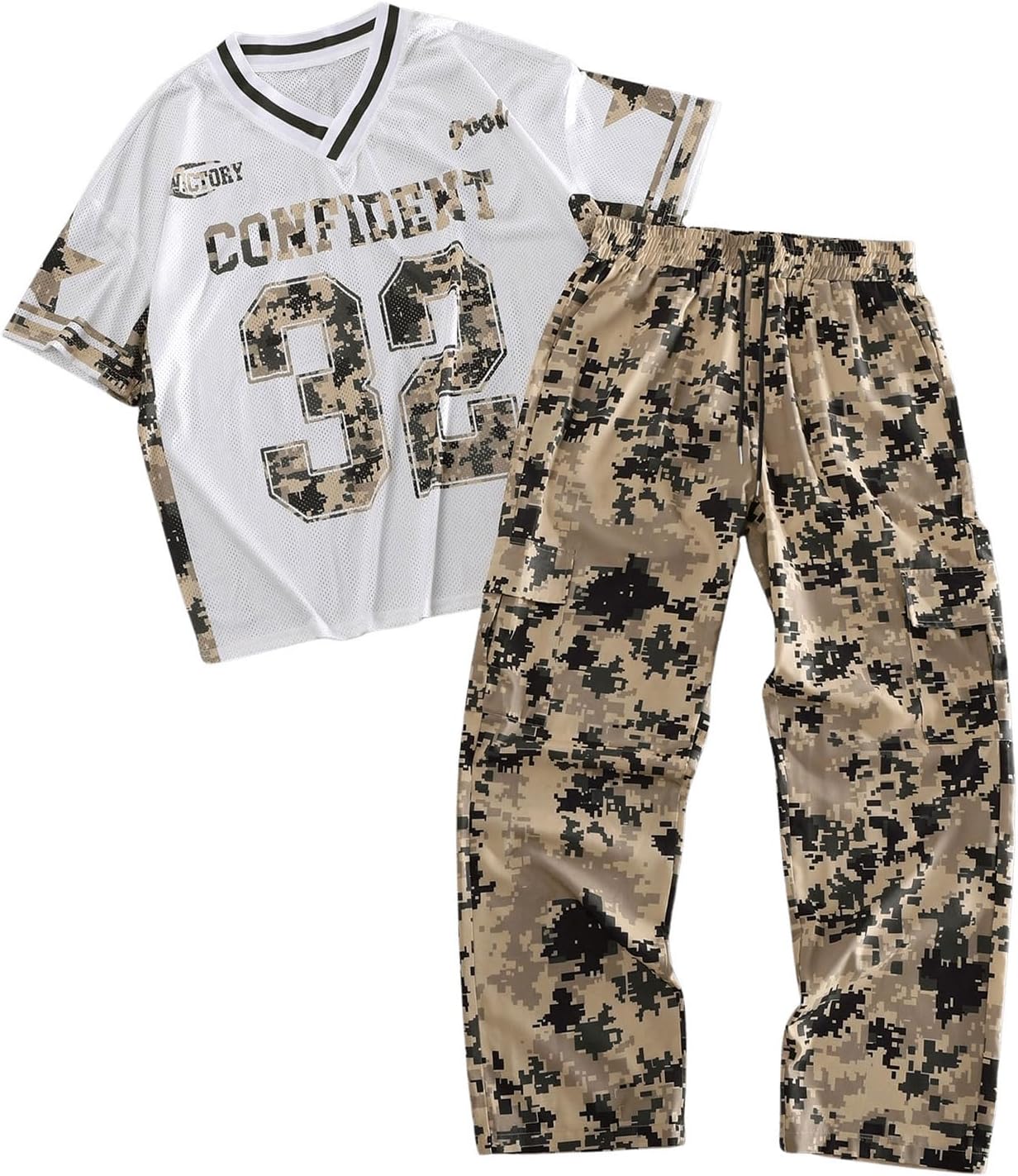 Men’s 2 Piece Outfits Camo Letter Graphic Short Sleeve T Shirt and Pants Tracksuits