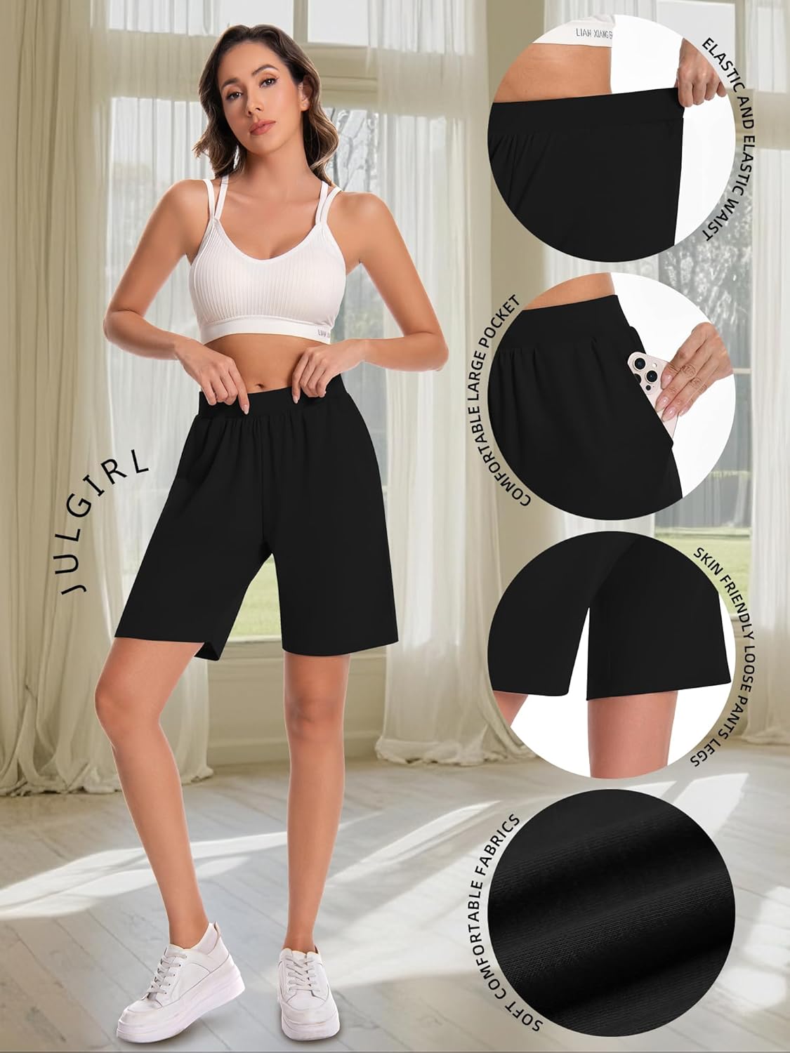 3 Pack Women's Bermuda Shorts High Waist Stretch Knee Length Bottoms Summer Athletic Casual Short with Pockets