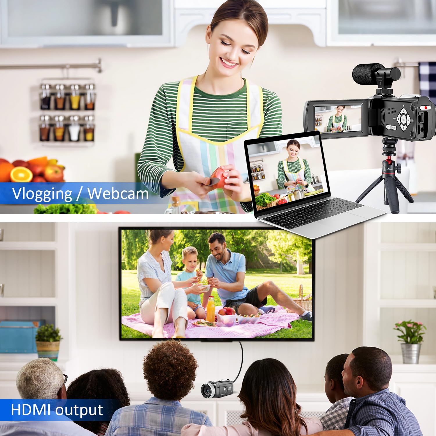 Cámara 4K 48MP, foto/4K 60FPS, videocámara para vlogging, con 2 baterías, micrófono externo, tarjeta SD y control remoto