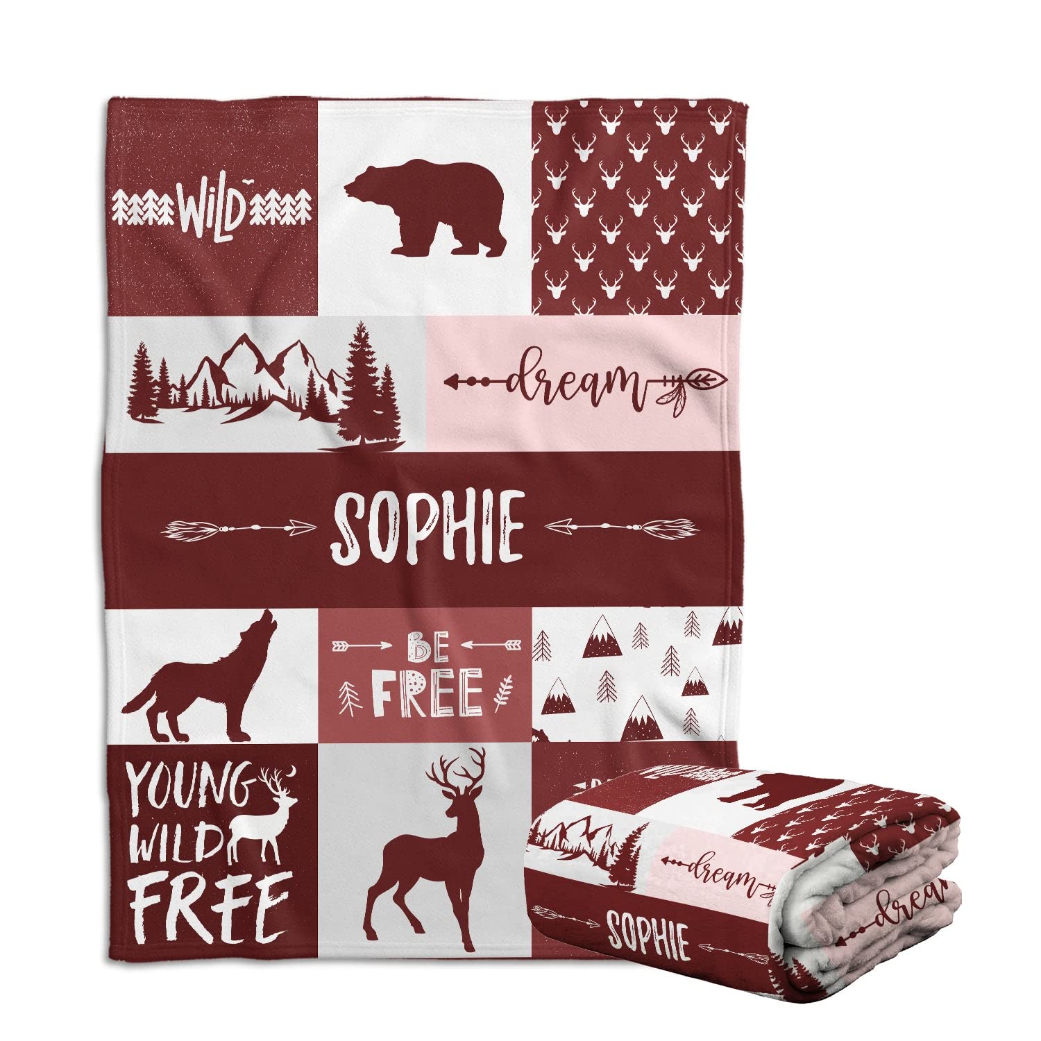 Personalized Woodland Baby Blankets for Girls, Custom with Name, 3 Sizes Plush Blankets for Newborn Infant Daughter, Granddaughter