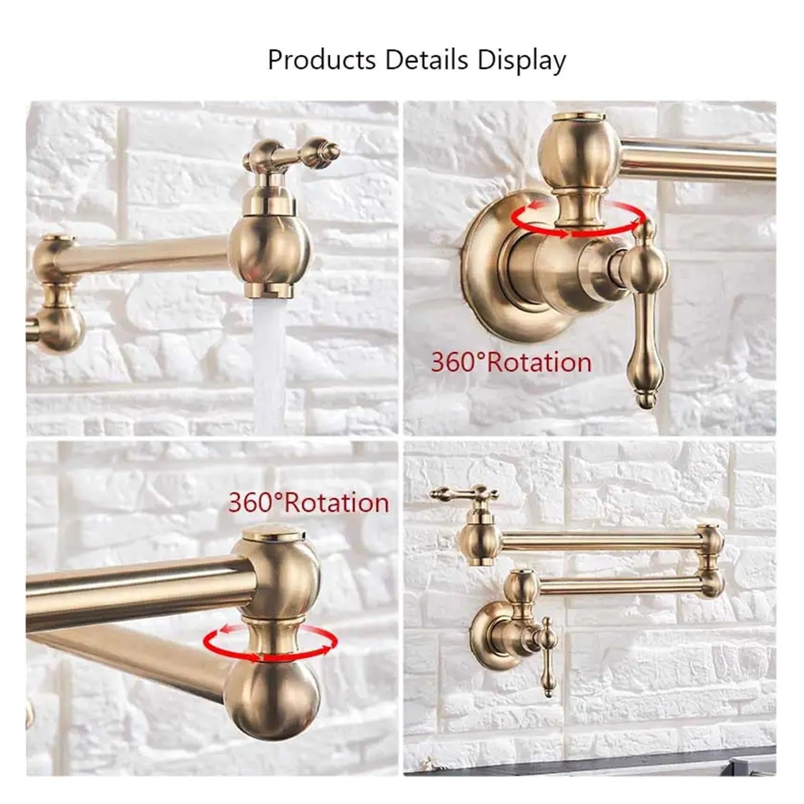 Grifos mezcladores para Fregadero Grifo de Cocina Pared Lavabo baño Agua fría caño Giratorio Plegable tocador latón la mayoría los escenarios (Dorado Cepillado D)