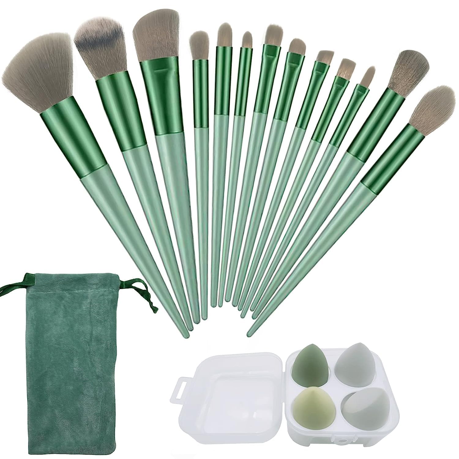 MF® 13 pcs Makeup Brushes Set with Beauty Blender, Eyeshadow Brush Set with Cloth Bag and 4 pcs Boxed Makeup Sponges for Foundation-image-12