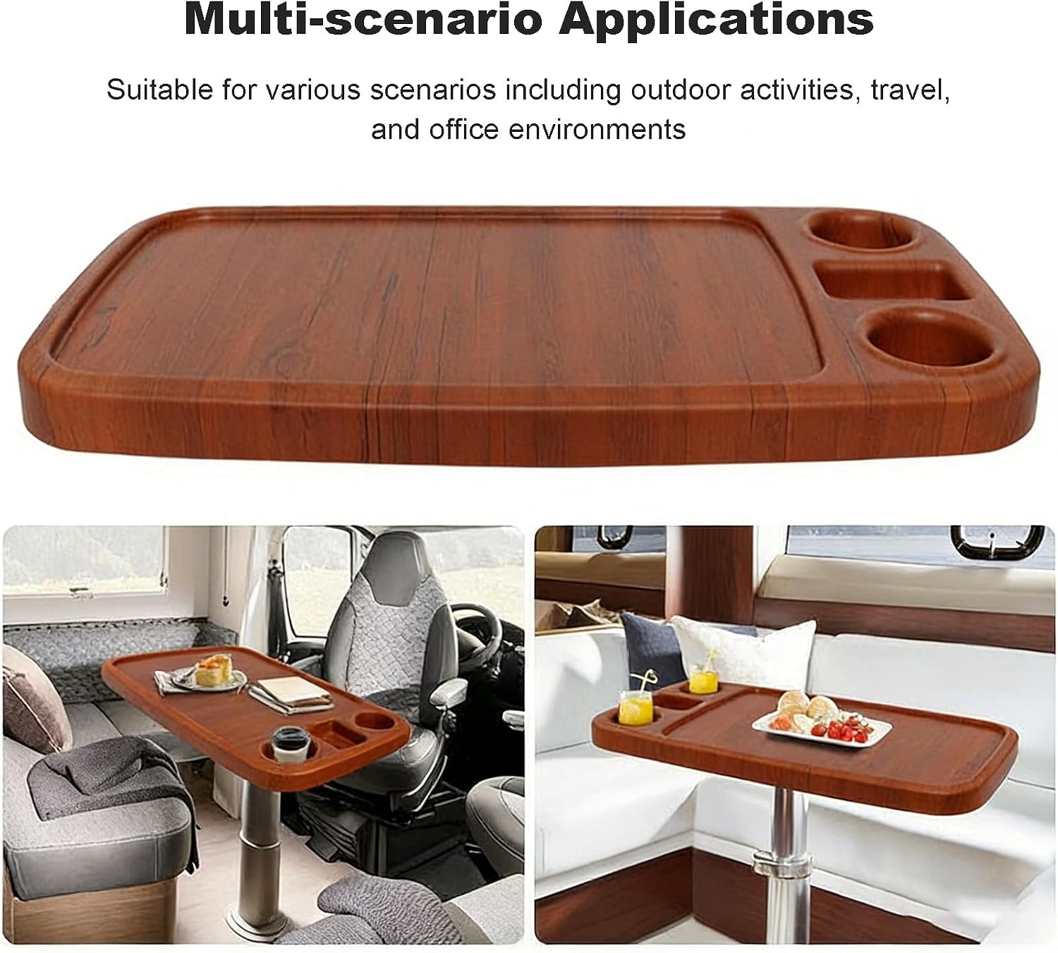 Removable RV Tables, 34×18 in Boat Table Top with Cup Holders, Phone Slot & Drainage Holes for Yacht, Camper, Marine