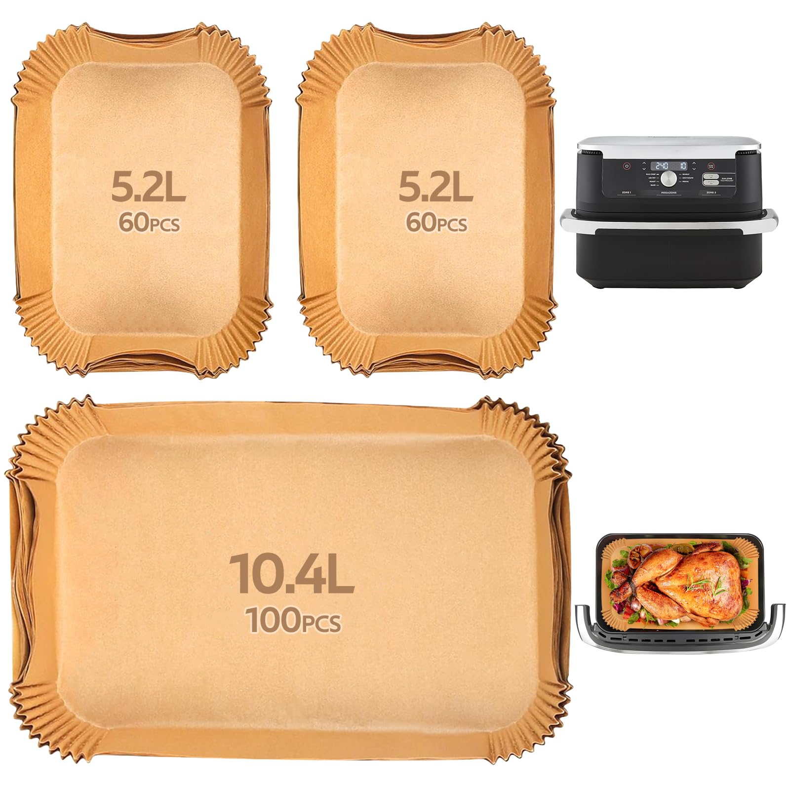 220Pz Air Fryer Paper, Non-stick Waterproof BPA Free Disposable Trays for 5-16L Air Fryer Oven, Microwave, Ninja Air Fryer AF500EU Paper Air Fryer Square