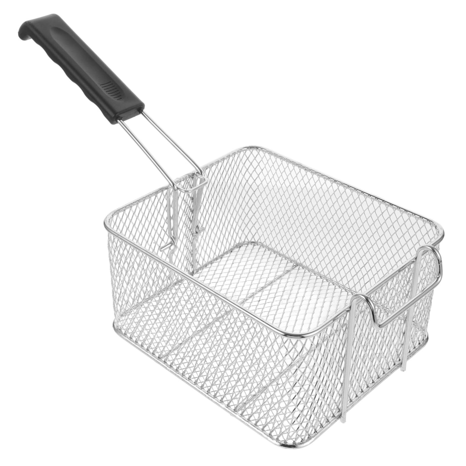 Mobestech Cesta para Freír Cuadrada De Acero Inoxidable 25x25 Cm con Mango Ergonómico Antideslizante para Freidora Cocina Restaurante, Cesta De Patatas Fritas y Pollo Frito