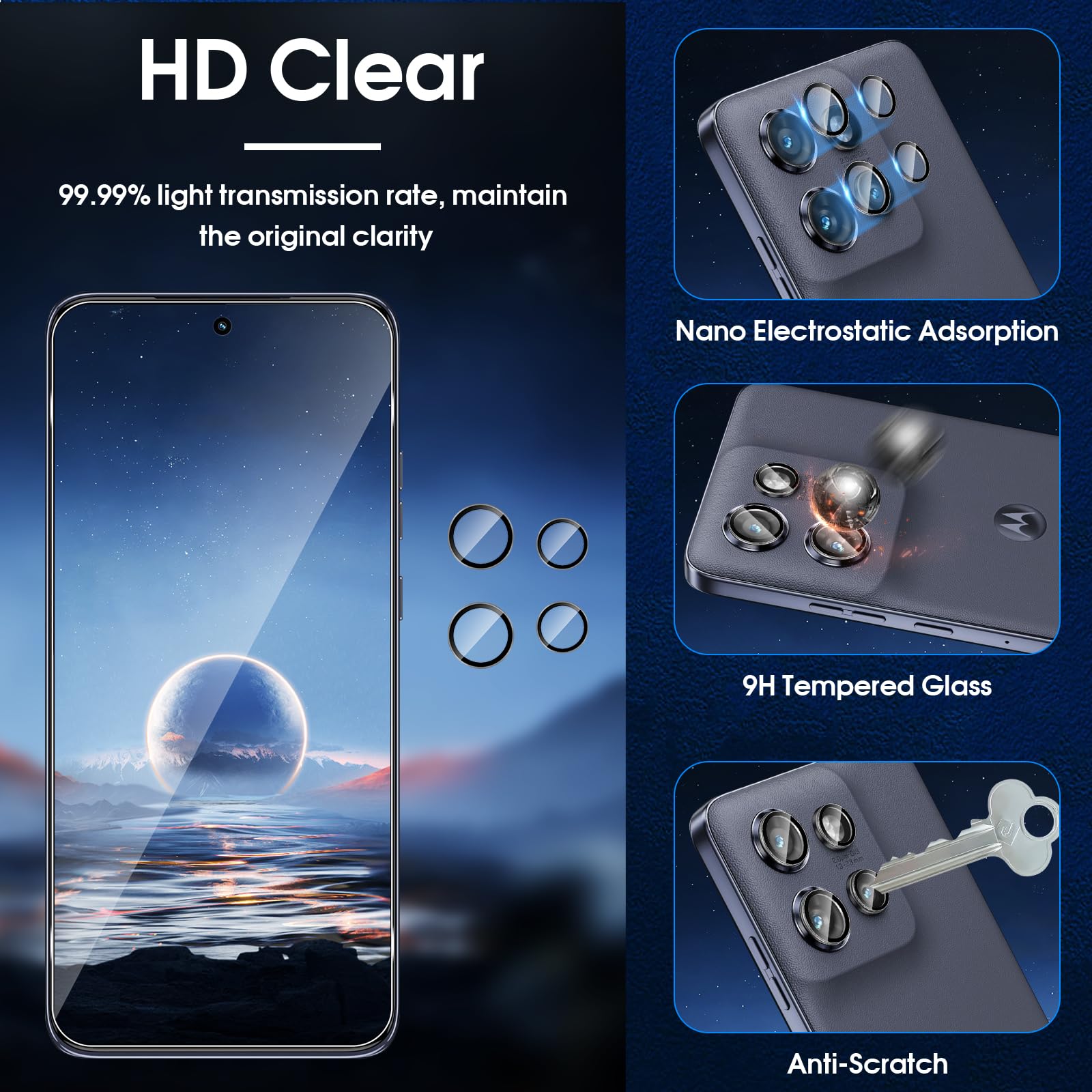 Lutree per Motorola Moto Edge 60 Neo/Edge 50 Neo Vetro Temperato, 2+2 Pezzi Pellicola Protettiva+ Pellicola Fotocamera, HD Durezza 9H Anti-Graffio Senza Bolle Protezione Schermo