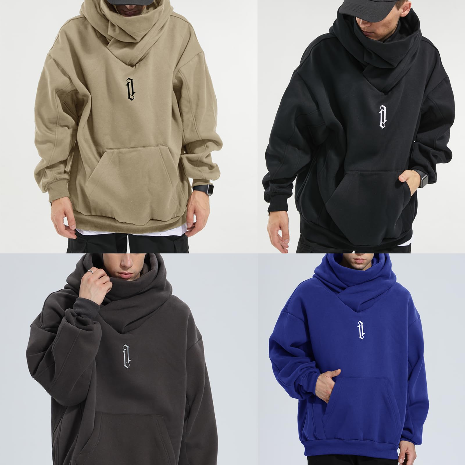 Eocicvvi Felpa Uomo con Cappuccio Collo Alto Pullover Hip Hop Stile Comoda Felpe Pile Hoodies Autunno Invernale Moda