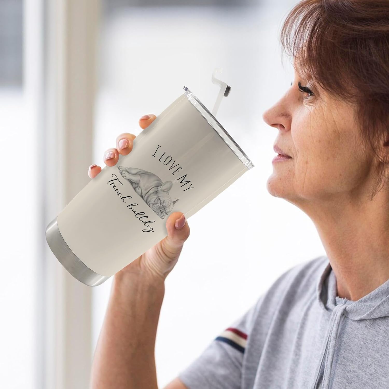 I Love My French Bulldog Dog Mom 20oz Travel Coffee Mug Tumbler, French Bulldog Frenchie Dog Gifts for Women Men Dogs Lovers, Frenchie Water Stainless Steel Tumbler with Lid and Straw Mug - Image 2