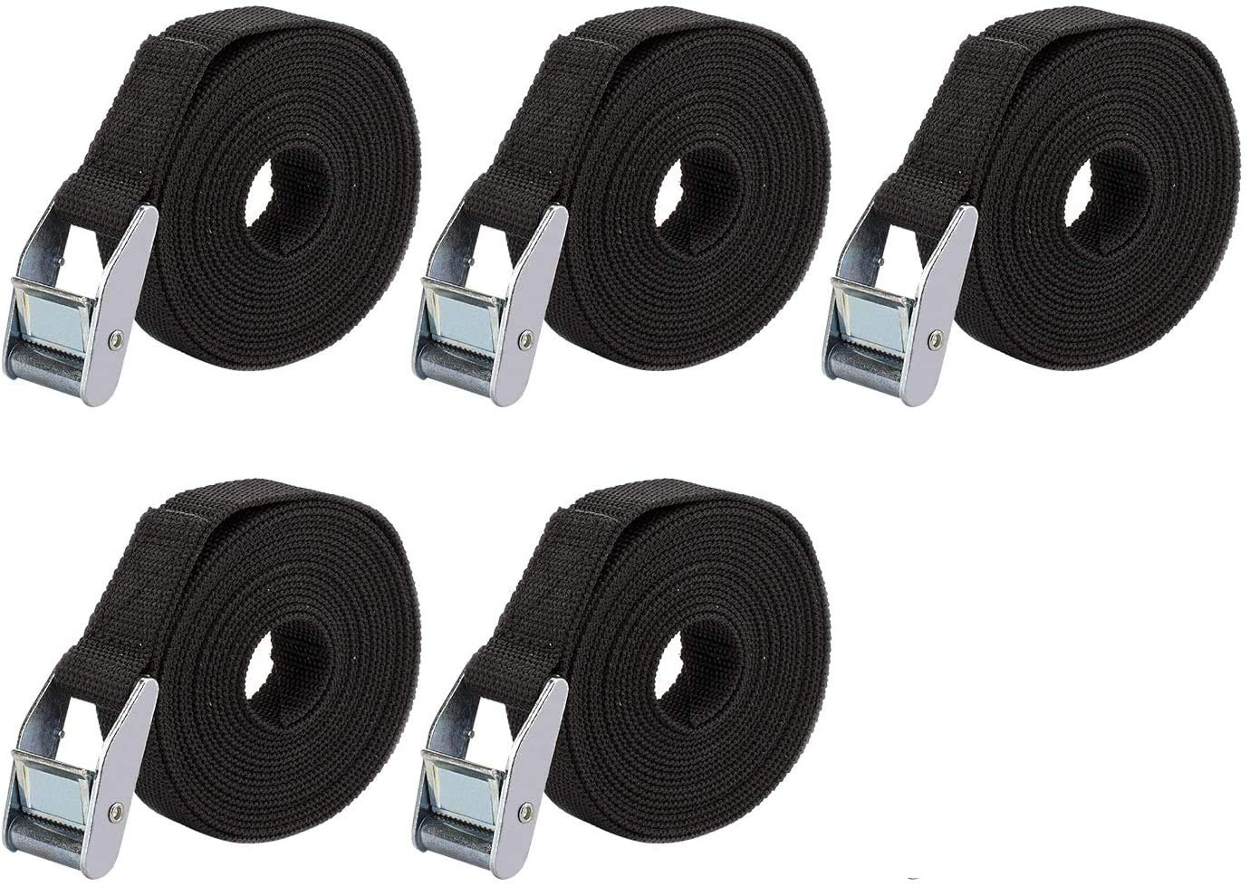5-Pack Tie Down Lashing Straps, Heavy Duty Tensioning Belts Cam Buckle Tie Down for Kayak Boat Car Luggage Cargo Trailer (1m*25mm, Black)