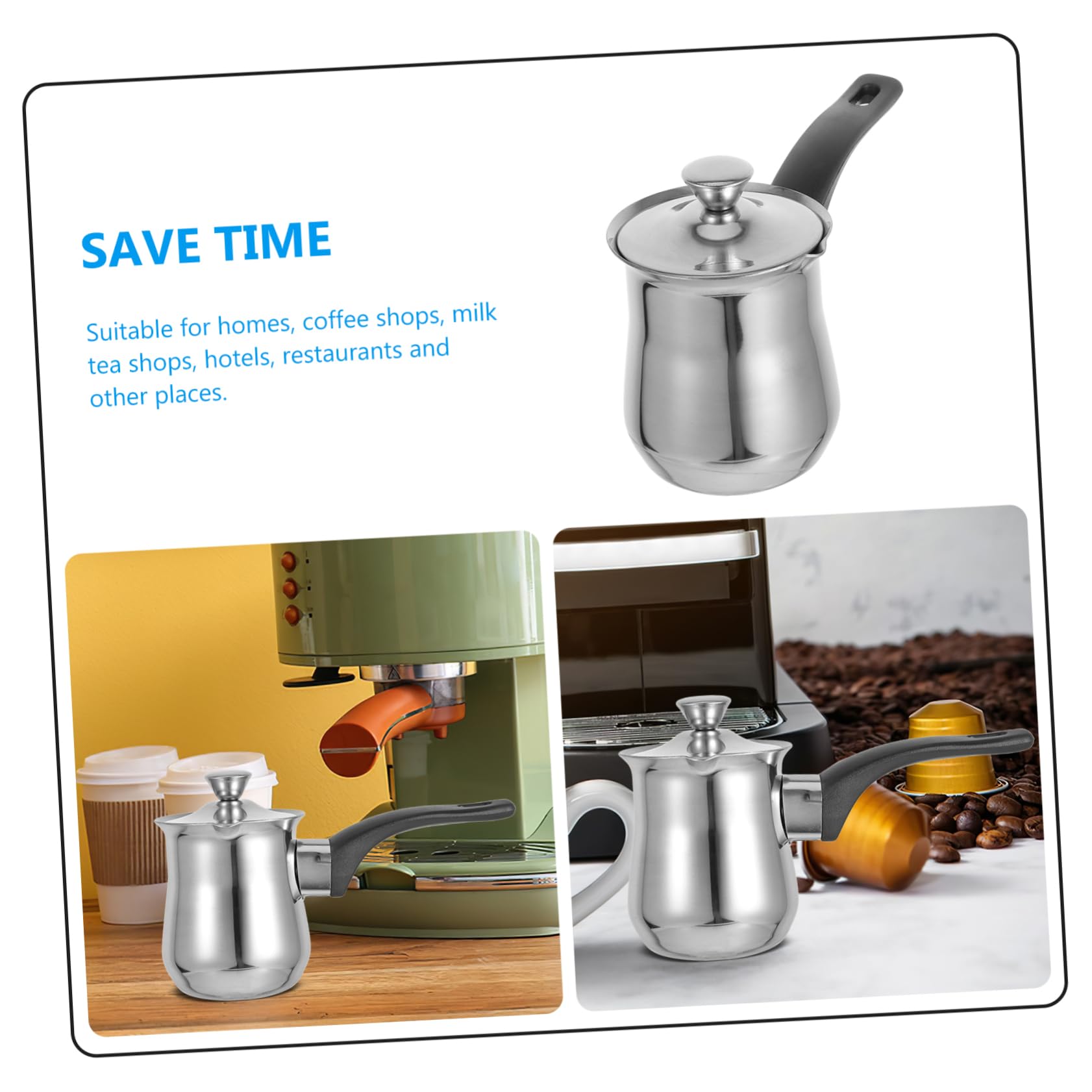 Cafetera Turca 180ml para Derretir Mantequilla y Calentar Leche de Acero Inoxidable con Tapa y Asa Adecuado para Uso en Casa