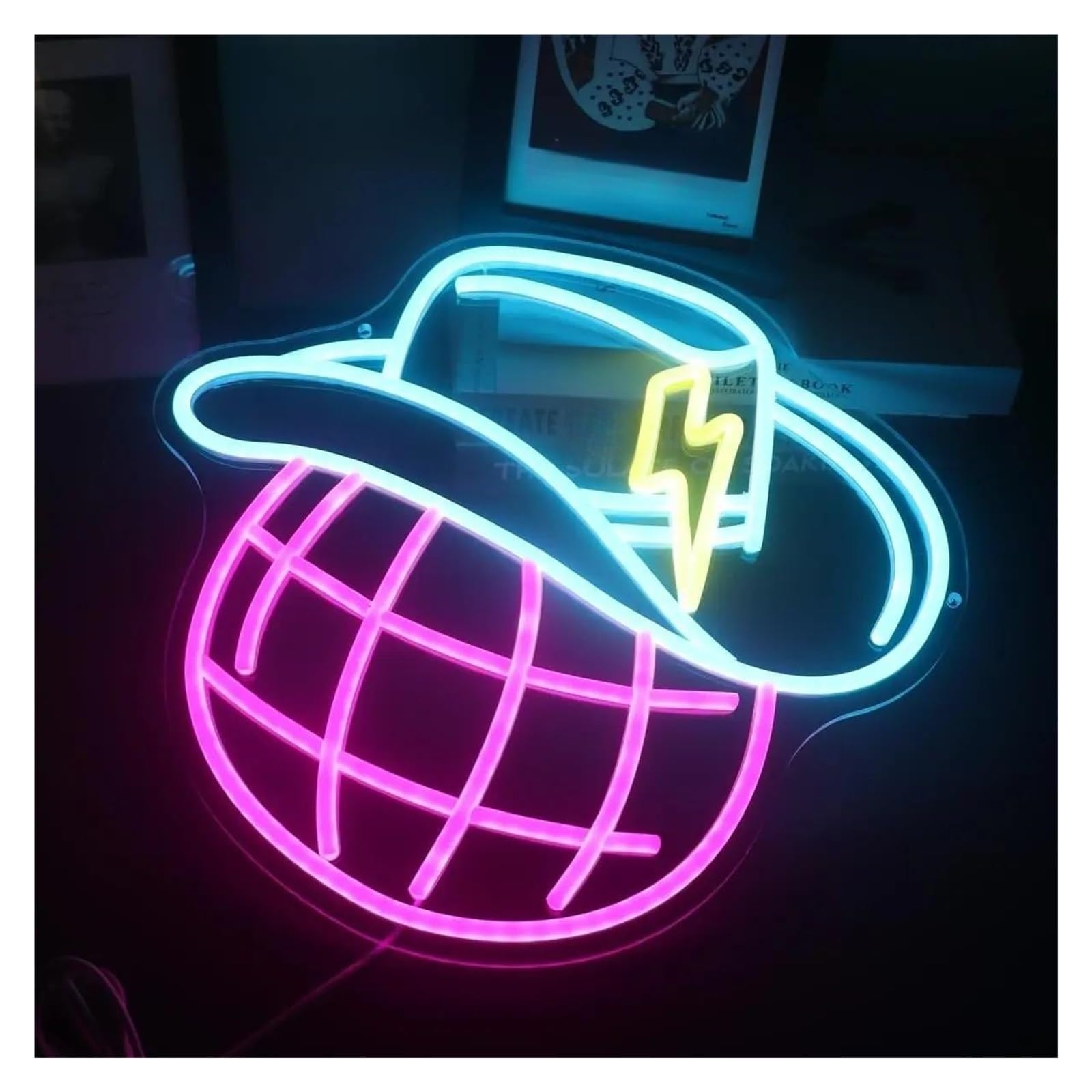 LEMST Sign Lamp Cowboy Hat Web Neon Sign Dimmable Energy-efficient for Internet Bar Bedroom Man Cave Decor Party Wall Decor 34cmх32cm
