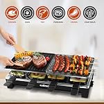 Grill intérieur, CUSIMAX Grill de table raclette, portable coréen BBQ Grill avec 2 en 1 Plaque antiadhésive réversible & Pierre naturelle, 8 Boîtes à raclette & Spatules en bois pour les familles