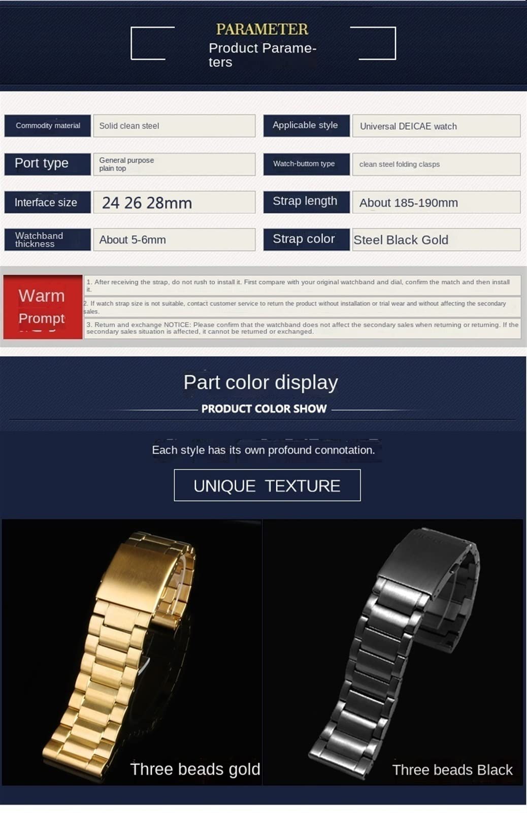Dla oleju napędowego DZ7333 DZ4344 zegarek duża tarcza mężczyźni metalowy pasek do zegarka ze stali nierdzewnej złoty pasek 24MM 26MM 28MM bransoletka