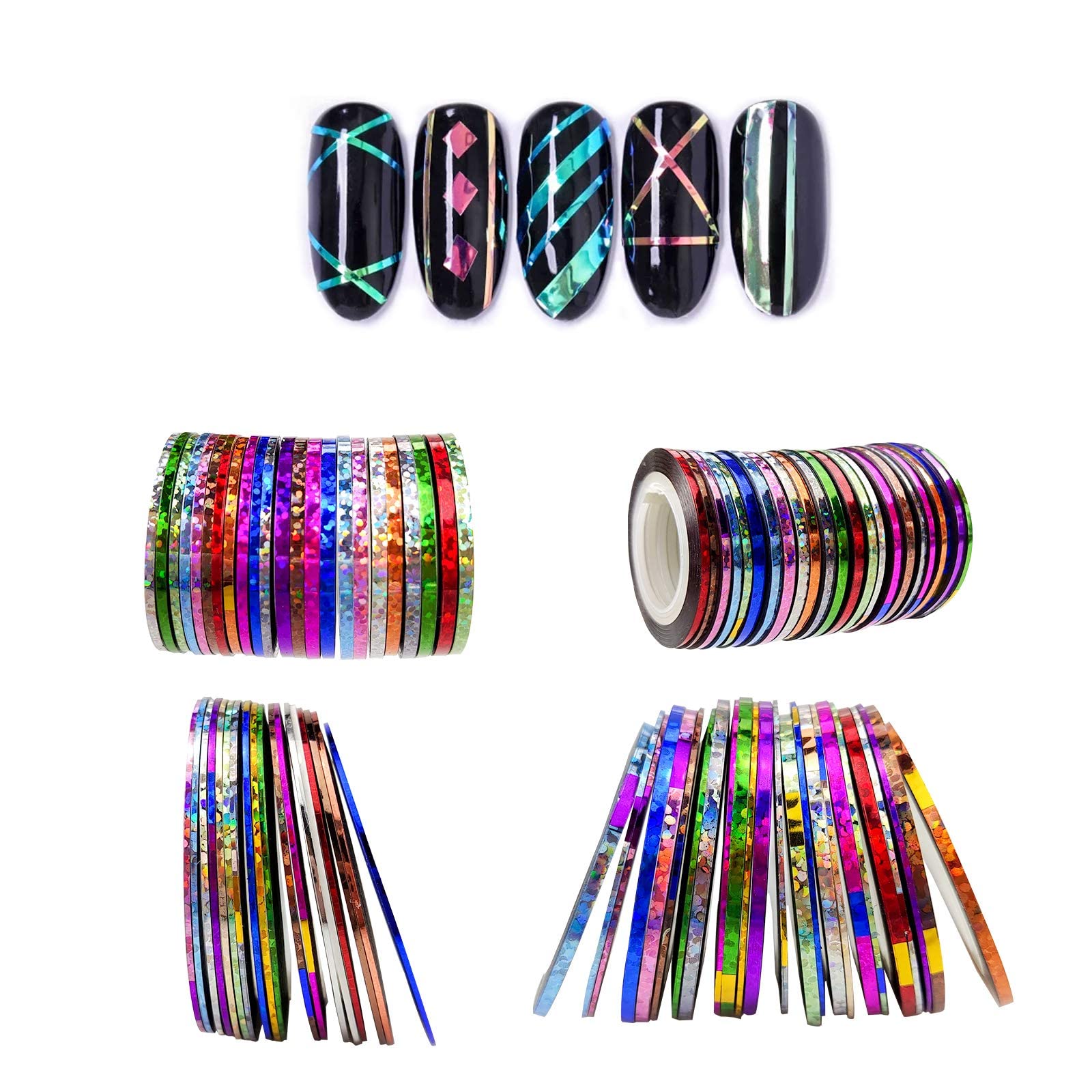 42 Couleurs Nail Art Décoration Stripes Nail Sticker Autocollant Fil Striping Tape Bande Manucure Rouleau à Ongles Ruban Bandes Autocollant Ongle Tips pour Femme Filles Décoration