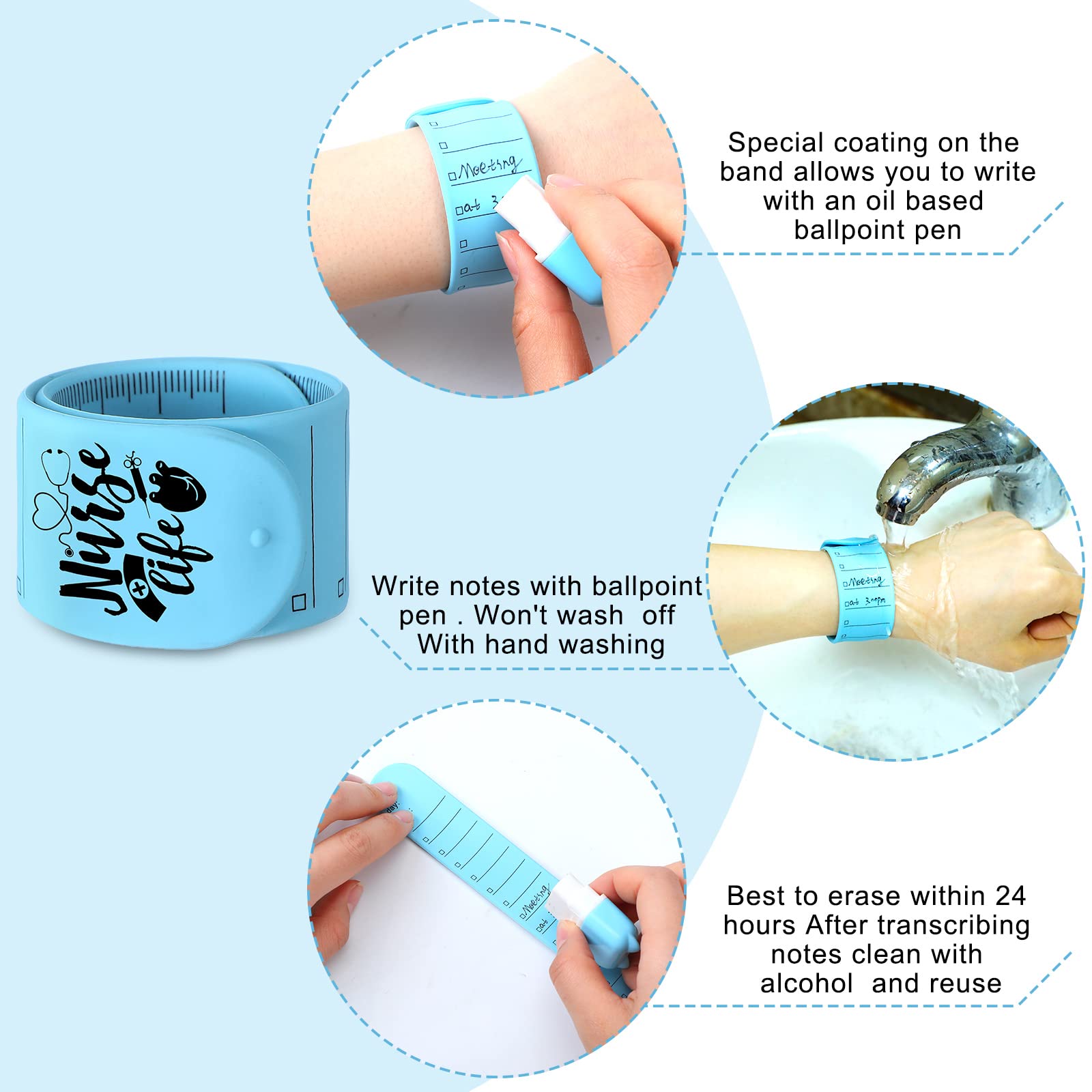 Nursing Supplies To Do List Slap Bracelet Wearable Notepad Wristbands Reusable Silicone Memo Wrist Band Reminder Erasable Wristband With Ruler For Work Daily Planner Reusable Notepad