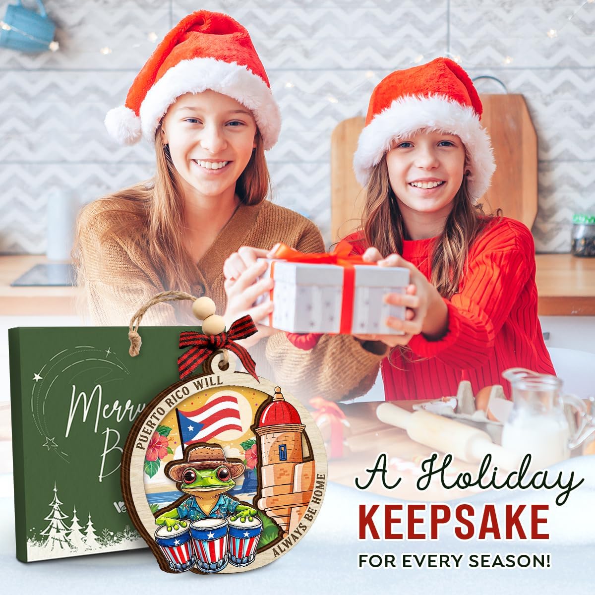 Puerto Rico Christmas Ornament 2025 - Puerto Rico Gifts for Men, Women, Travel Souvenir Gifts for Mom, Dad, and Friends - 2 Layered Wooden Coqui Frog Ornament for Christmas Tree - Image 6