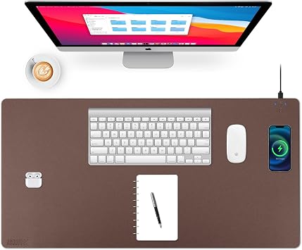 Wireless Charging Desk Mat, Mouse Pad, Brown-R, 32 * 16inch