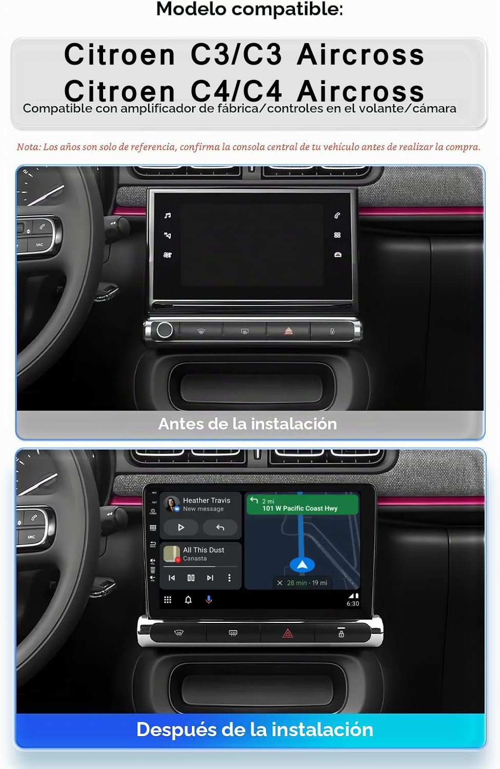 YUNTX[4+64G]9"Android 16 2 Din Radio con navigazione per Citroen C3/C3 Aircross Citroen C4/C4 Aircross(2017-2023)-[Integrato CarPlay/Android Auto/DSP/GPS/Bluetooth/MirrorLink/Controllo del volante]