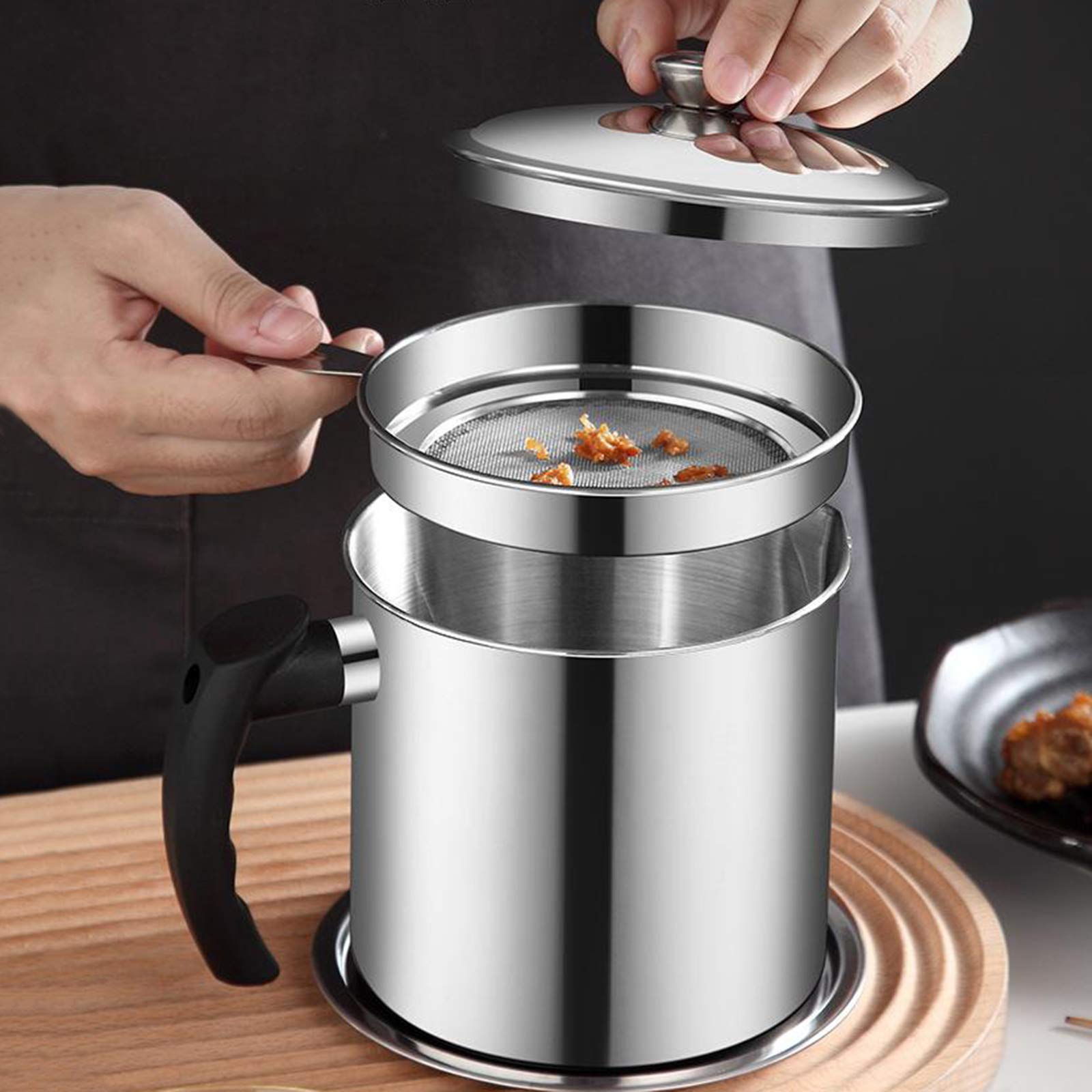 Mikinona Récipient De Stockage Huile Acier Inoxydable Avec Passoire