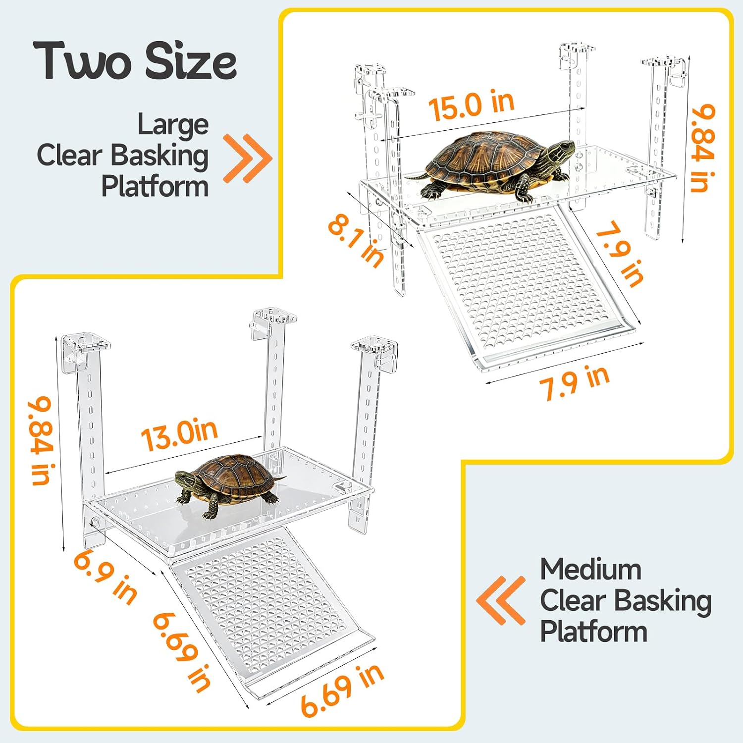 Turtle Basking Platform, Clear Acrylic Turtle Dock with Slip-Resistant Ramp and Built-in Hooks for Aquatic Turtles, Direction-Adjustable Ramp, Turtle Terrace, Turtle Tank Accessories