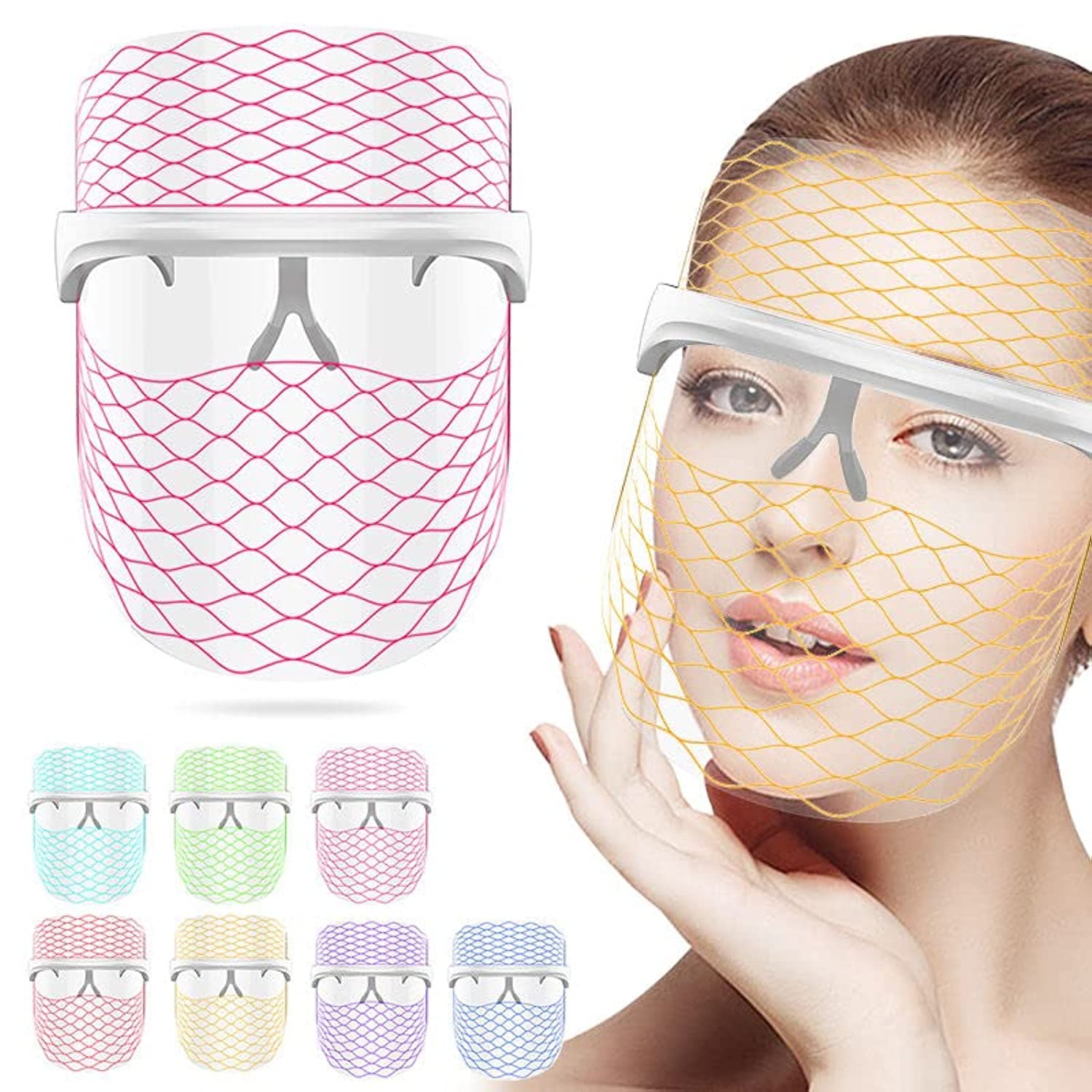 LED Light Facial Mask，LED Light Therapy Mask，7 Colors LED Light Therapy Mask, Red & Blue Light Therapy for Face,Light Mask for Skin Care, Portable Rechargeable