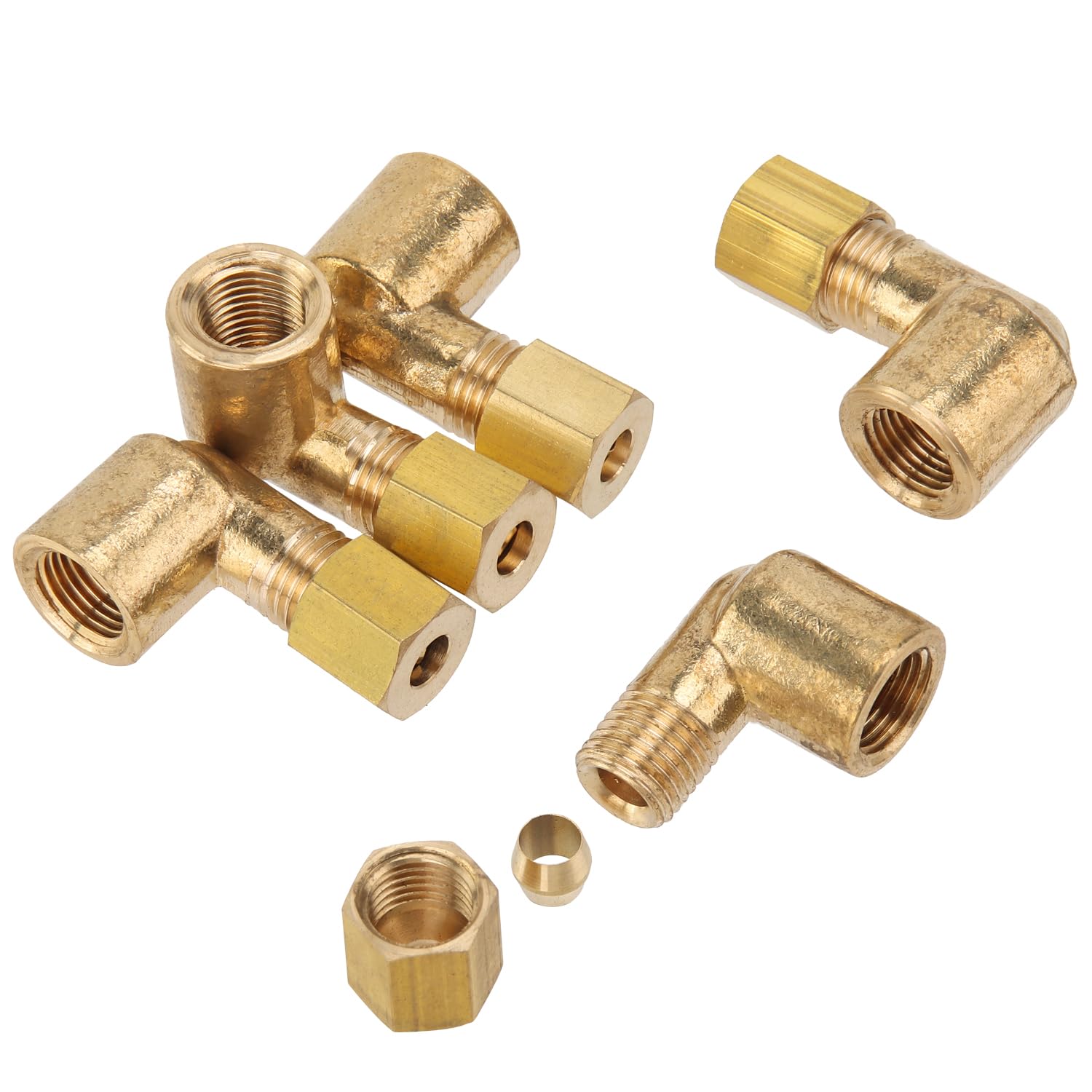 LTWFITTING 3/16-Inch OD x 1/8-Inch Female NPT 90 Degree Compression Elbow,Brass Compression Fitting(Pack of 5)