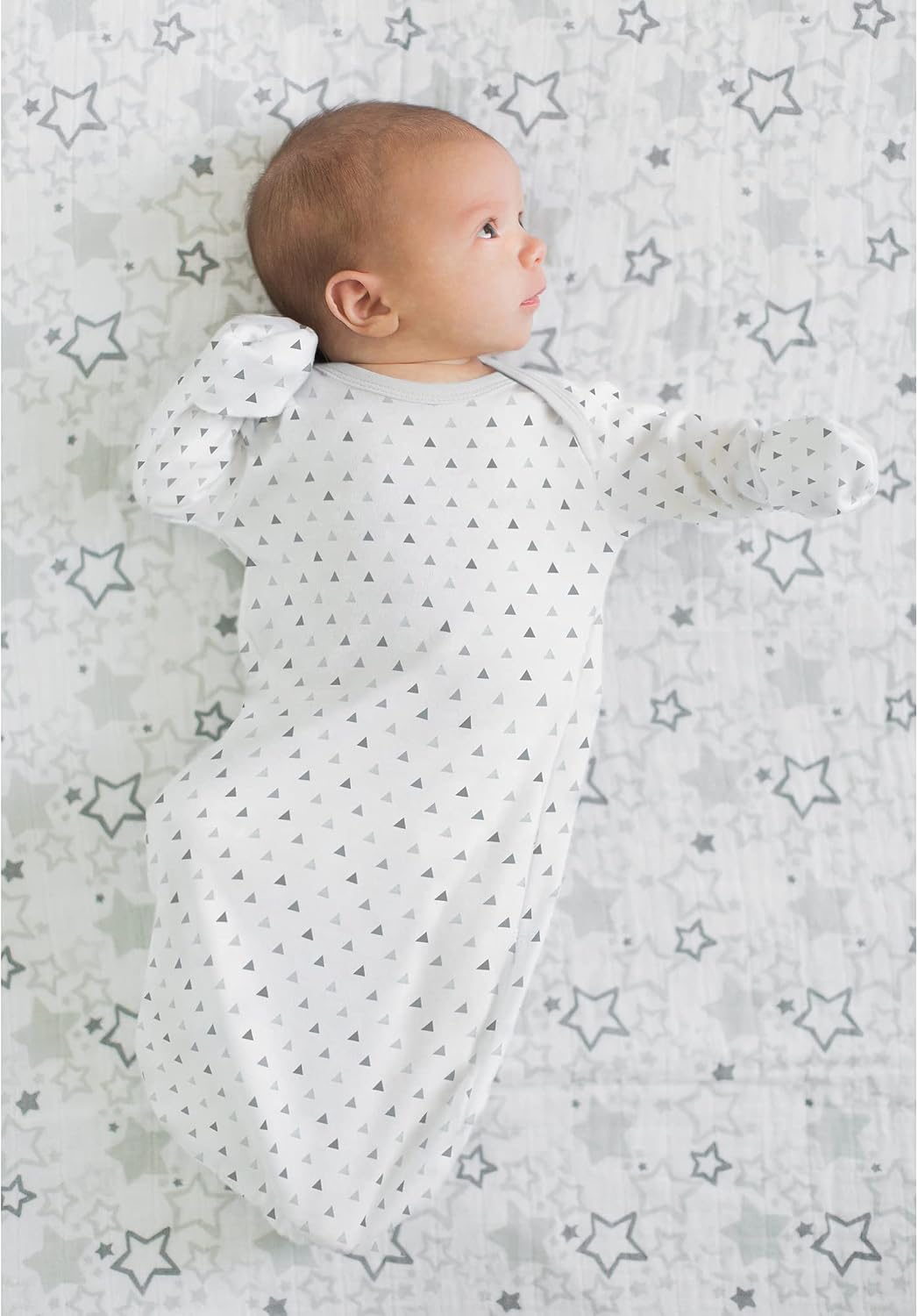 SwaddleDesigns Softest Cotton Baby Pajama Gown with Foldover Mitten Cuffs for Infant Boy and Girl, Newborn, 0-3 Months