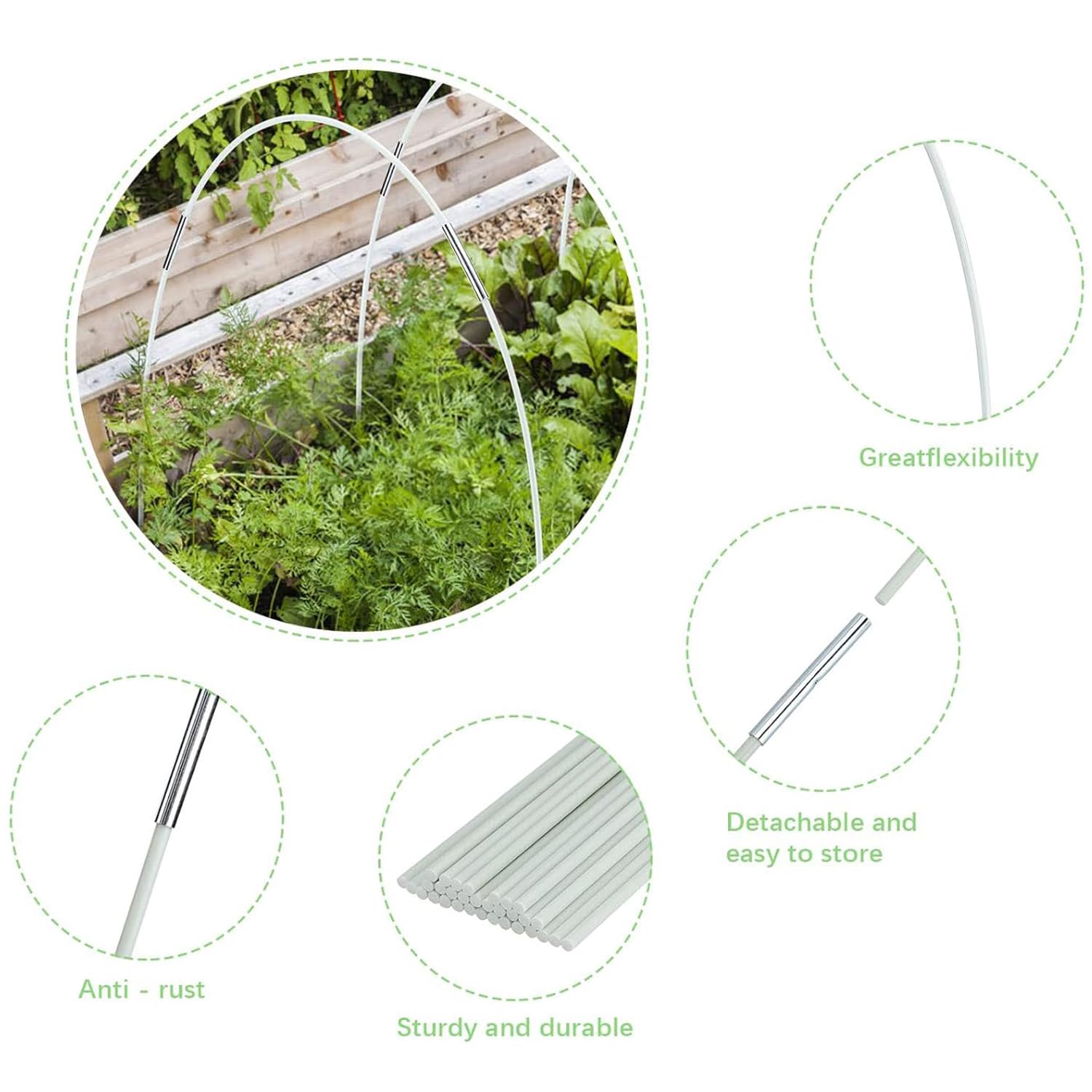 YeahBoom Garden Arceaux pour Serre Tunnel, Tunnel de Plantation arqué, Cadre pour Serre De Jardin, Plantes Poussent des Tunnels Soutien Maisons Jardinage Un Cadre Culture en Fibre Verre Jardins