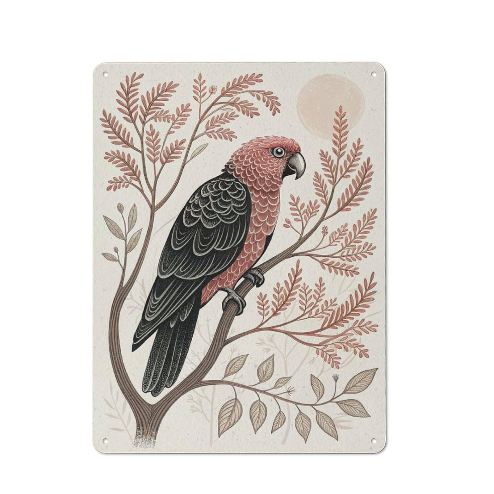 Junmoney Style-19 Galah Parrot On A Branch Rustic Metal Plaque 40X30cm For Living Room Or Hallway, For Garage, Workshop And Man Cave Decoration