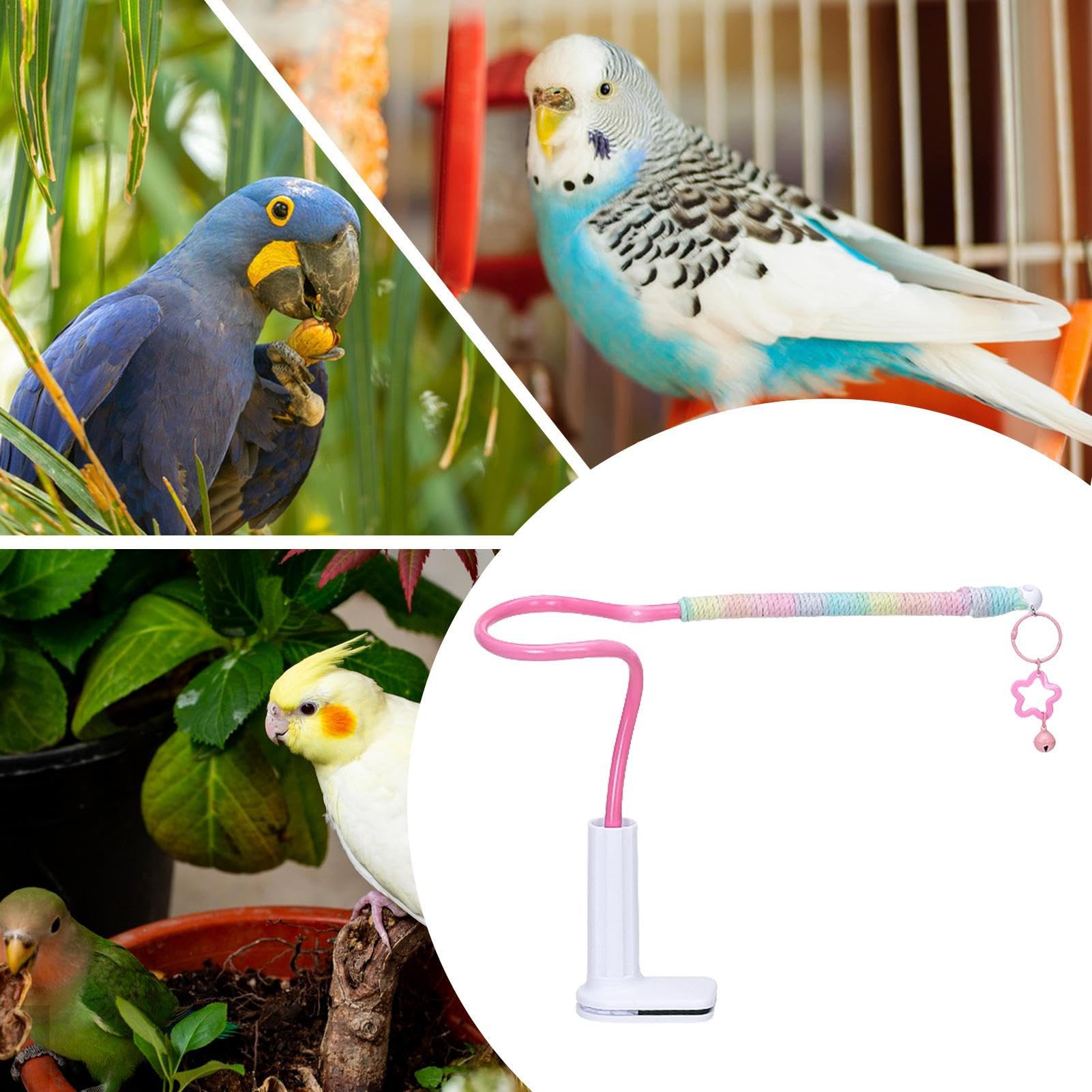 Parrot Desktop Inteřactive Perch, Rainbow Cotton Rope Stress Relief Toy, Non-Šlip Desktop Pērch For Budgies Cockatiels, For Relaxation Self-Entertainment Training, 1 Peřch — view 6