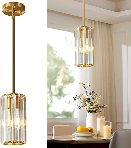 Iluminación colgante dorada moderna mini candelabros de cristal, lámpara colgante ajustable para cocina, isla, comedor, pasillo, dormitorio (oro, 1