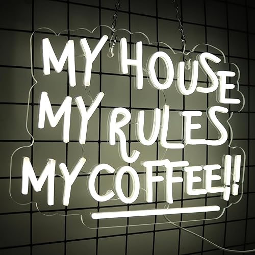 Miniatura 1 de JFLLamp My House My Rules My Coffee - Letreros de neón para decoración de pared, luces de neón para dormitorio, letreros LED de negocios adecuados