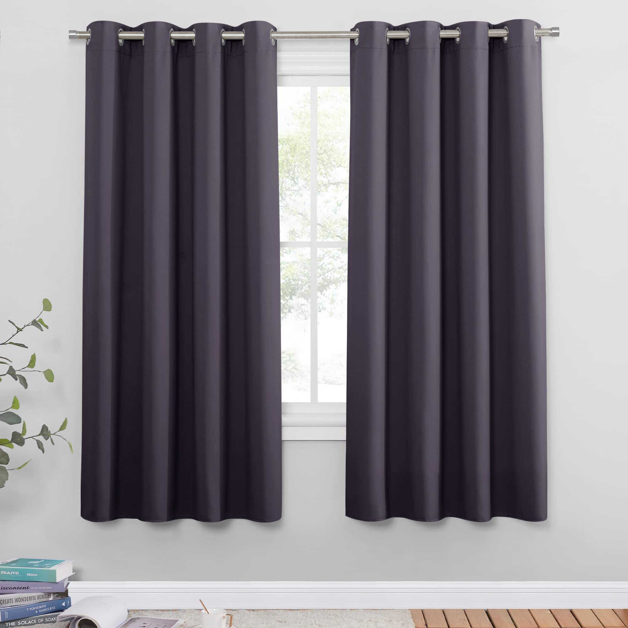 PONY DANCE Tende Oscuranti per Interni 2 Pezzi - L 140 x A 175 cm Tende Soggiorno con Anelli Tende Bambini Cameretta Tende per Salotto Eleganti Tende Termiche, Viola Grigiastro