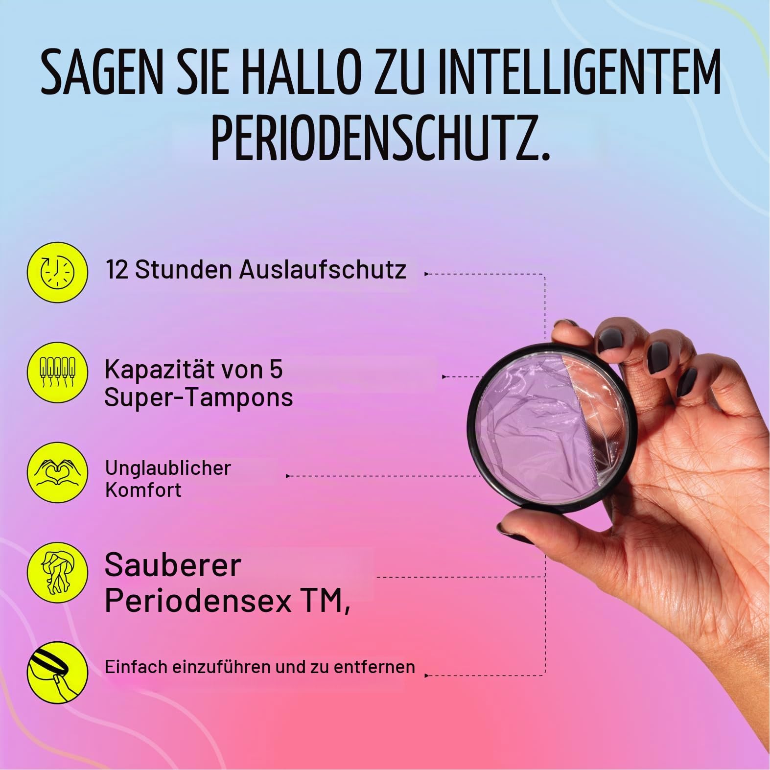 FLEX Menstruationsscheibe, Einweg-Periodenscheiben, Tampon-, Pad- und Cup-Alternative, 12 Stück, Schwarz