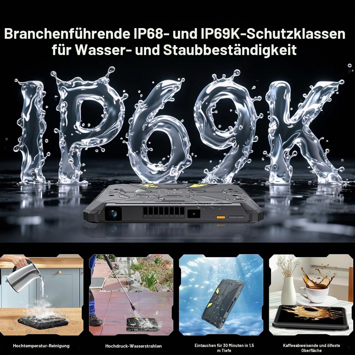 Blackview Active 12 Pro 5G Outdoor-Tablet, 1080P 120″ Projektor, 30000mAh Akku, 400lm Campinglampe, 48GB+1TB, 11″ FHD+ Display, Android 15 IP68/IP69K Tablet, Dual-SIM 5G, 108MP+50MP Kamera, NFC GPS