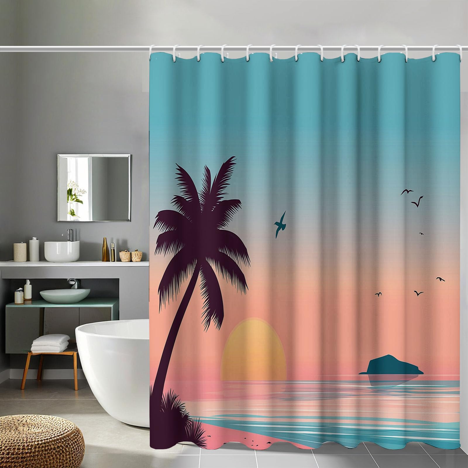 Rideau de douche polyester imprimé plage 180x180 lavable pour cabine