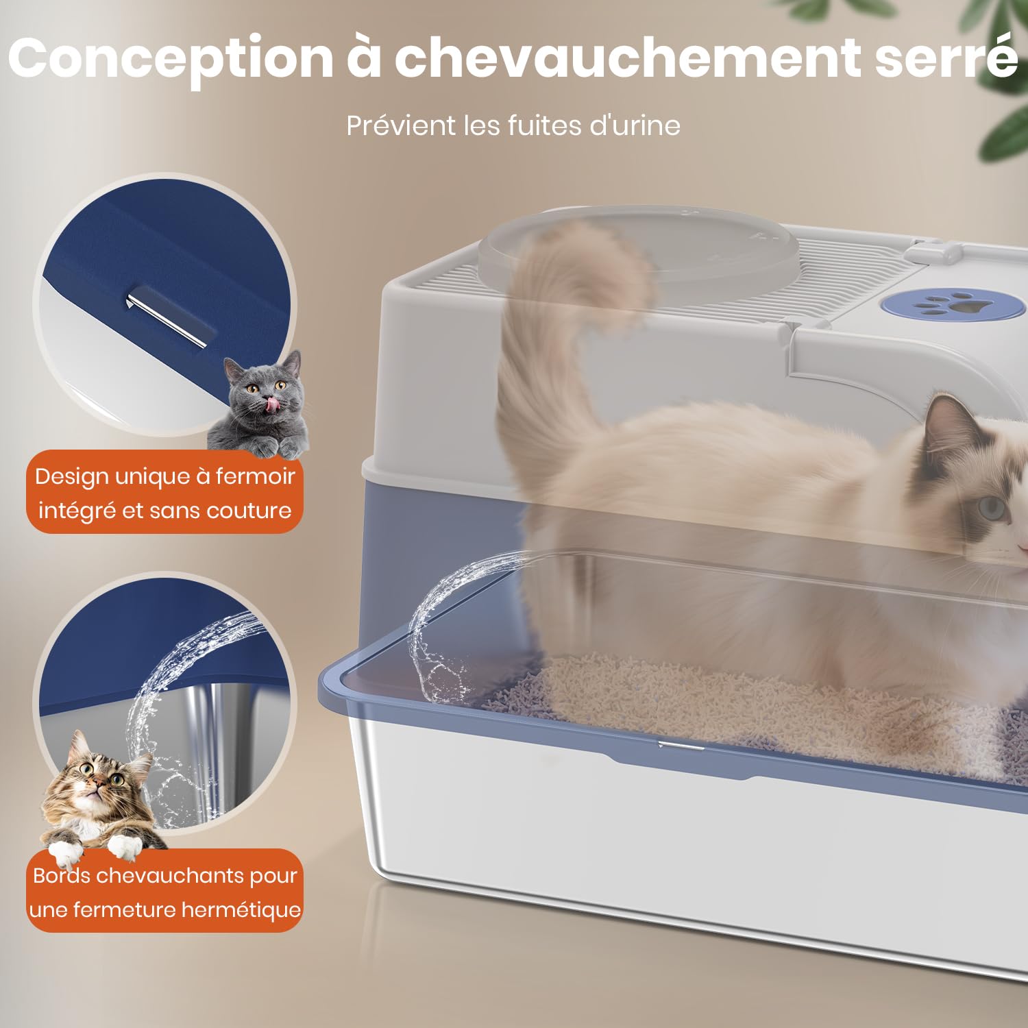 XXL Bac Litière pour Chat en Acier Inoxydable avec Couvercle, Litière Fermée Cityflee, Bac à Litière Couvert avec Entrée par Le Dessus et l'avant, Inclut Tapis et Pelle à Litière, Contrôle des Odeurs