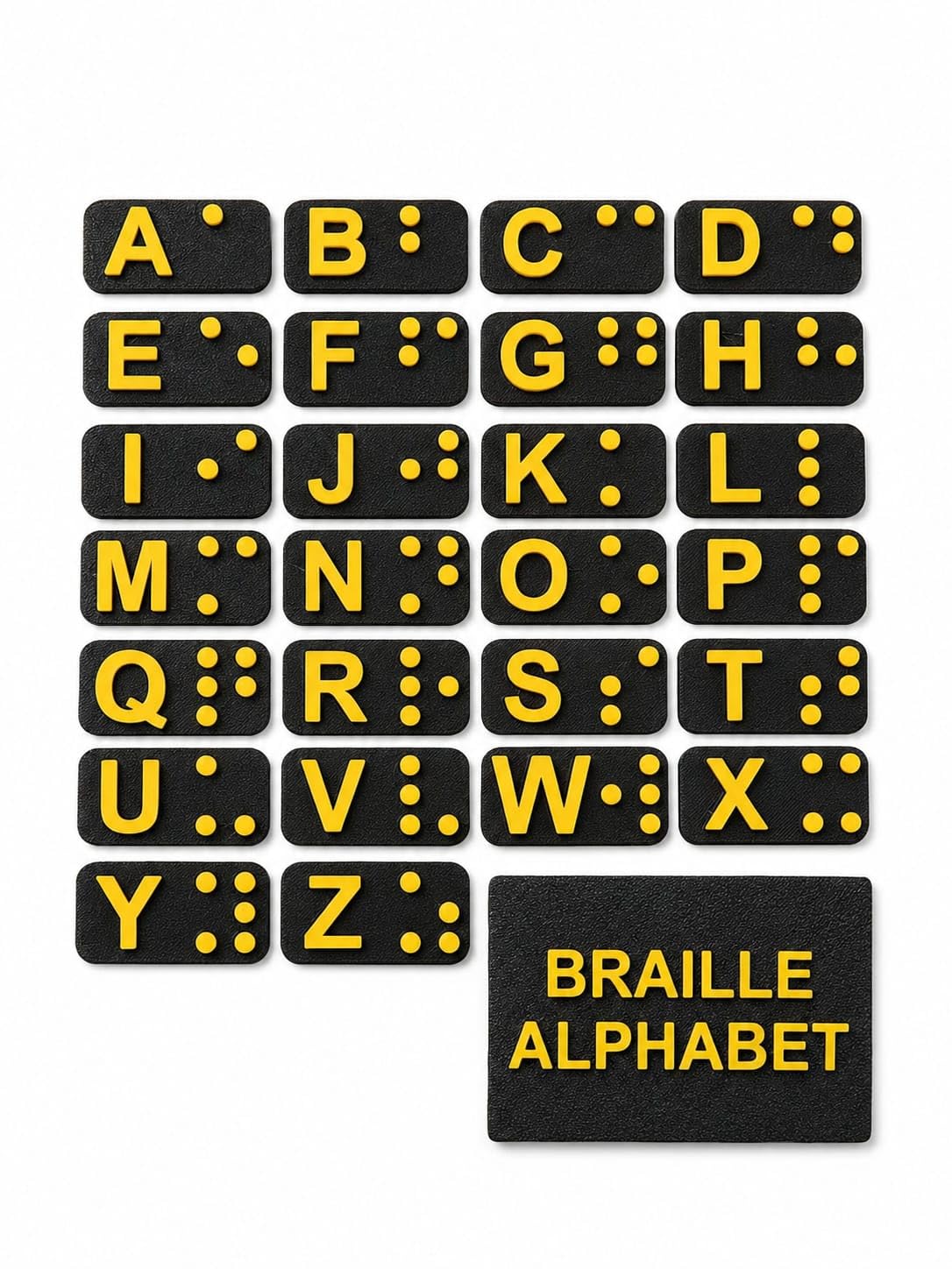 Braille Alphabet Learning Toy Set for Blind & Visually Impaired Kids, Tactile Braille Letter Cards with Storage Box, Montessori Sensory Educational Toy, Orange (Black-Yellow)
