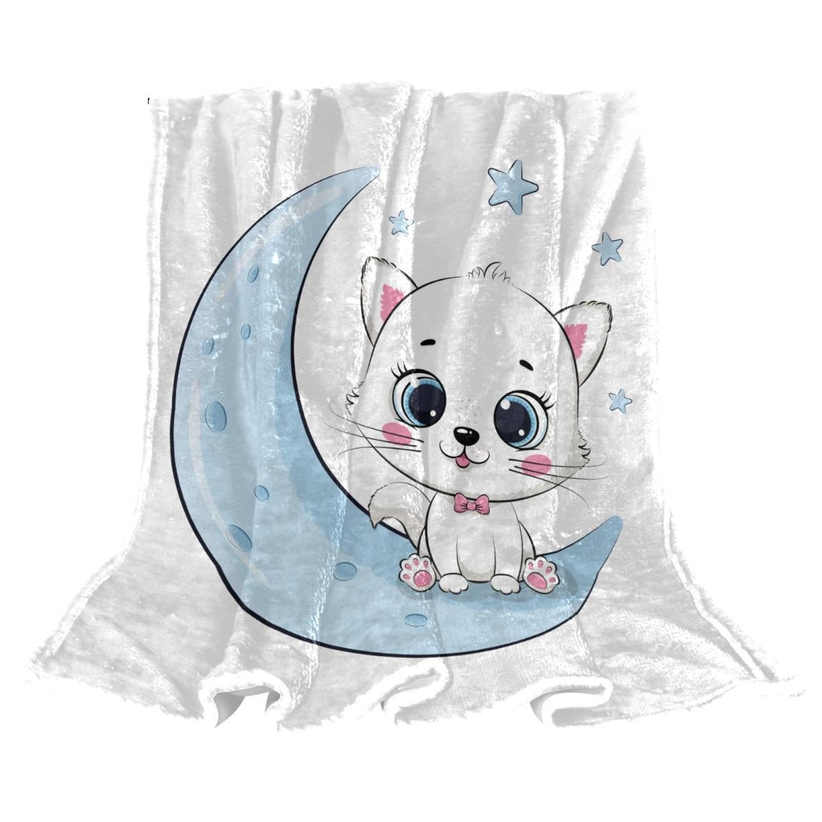 Couverture Polaire Lune Et Chat 150×200cm Plaid Canapé Lit Chambre Salon