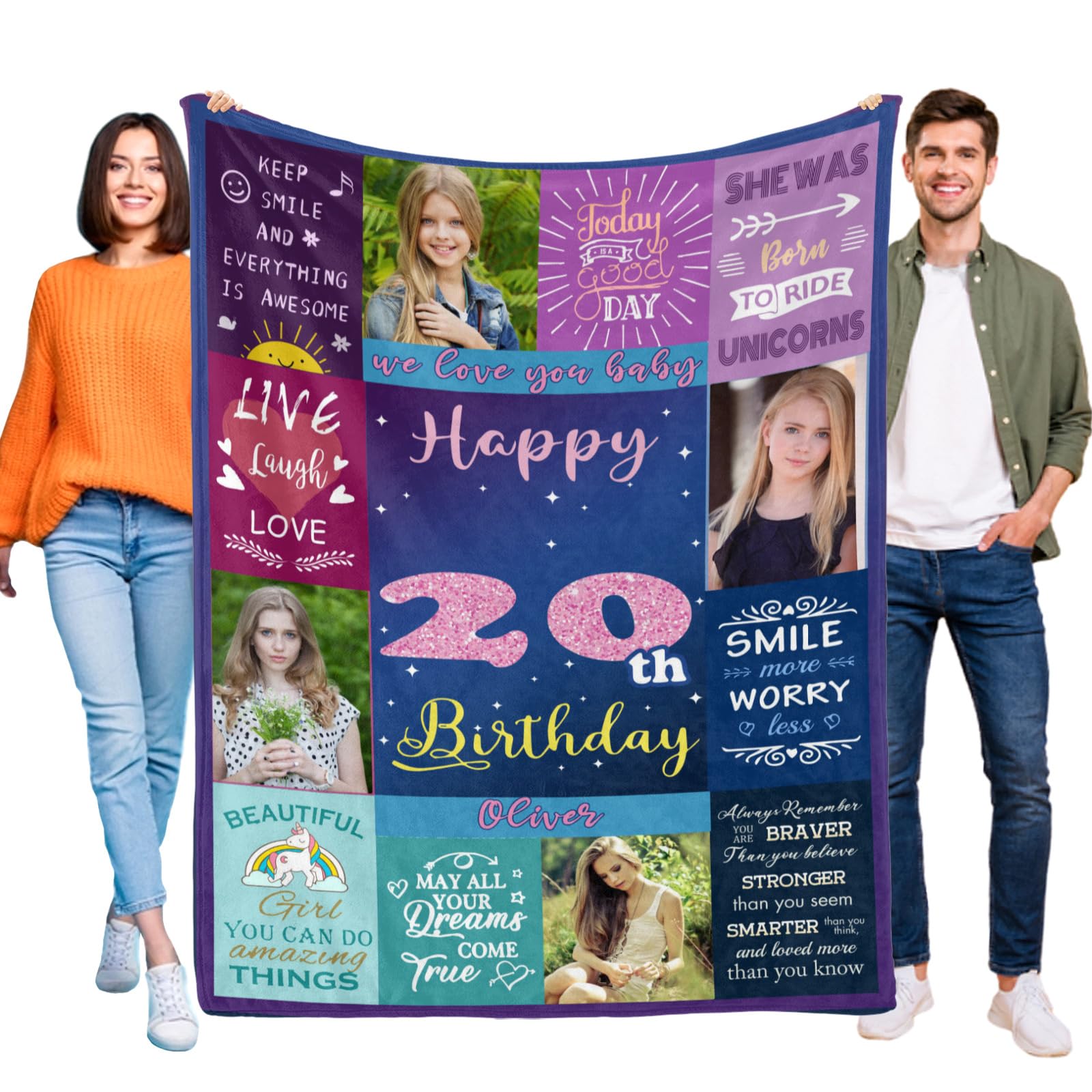 Kendt Personalised 20th Birthday Gifts for Girls, Custom 20th Birthday Blanket with Photos,20 Year Old Gifts for Daugther,Sister,Niece,Besties,GirlFriend,20th Birthday Decorations for Girl — image 1